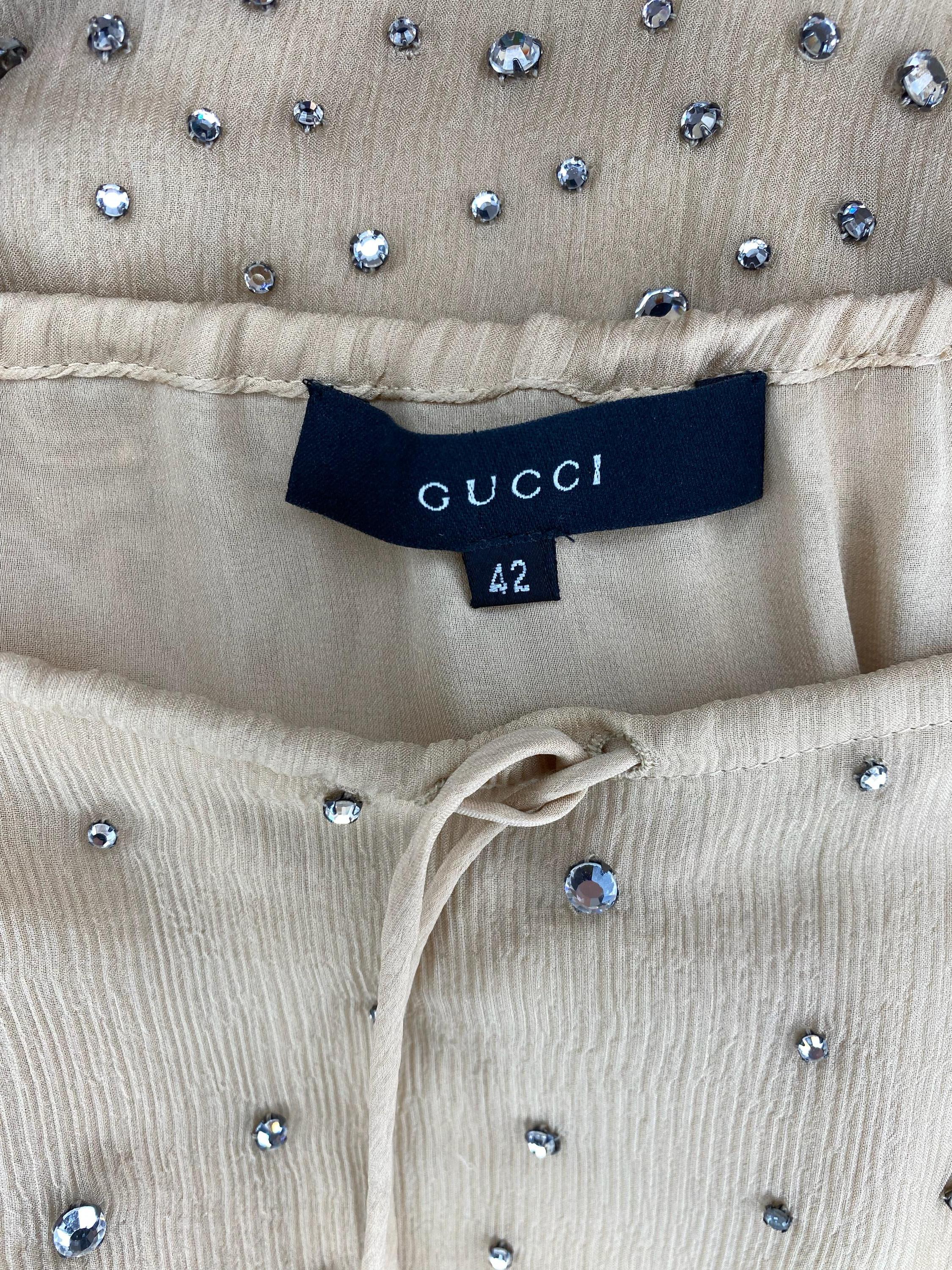 S/S 2000 Gucci by Tom Ford Rhinestone Sheer Beige Crepe Silk Skirt 2