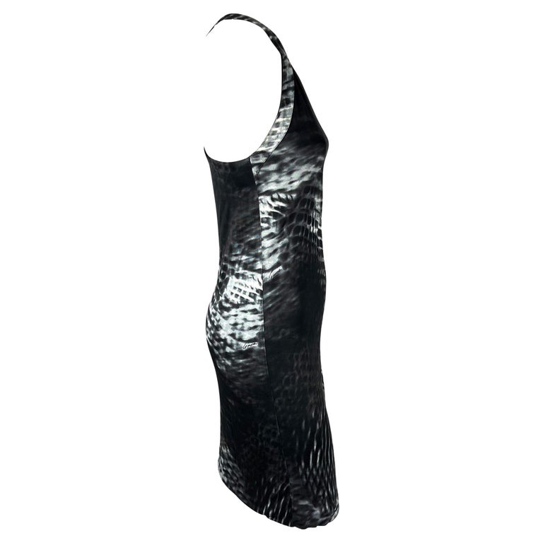 S/S 2000 Gucci by Tom Ford Runway Asymmetric Black Tie-Dye Logo Viscose Dress For Sale 3