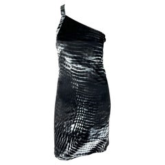S/S 2000 Gucci by Tom Ford Runway Asymmetric Black Tie-Dye Logo Viscose Dress