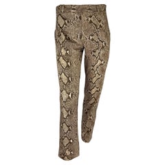 S/S 2000 Gucci by Tom Ford Runway Brown Snakeskin Logo Print Stretch Flare Pants