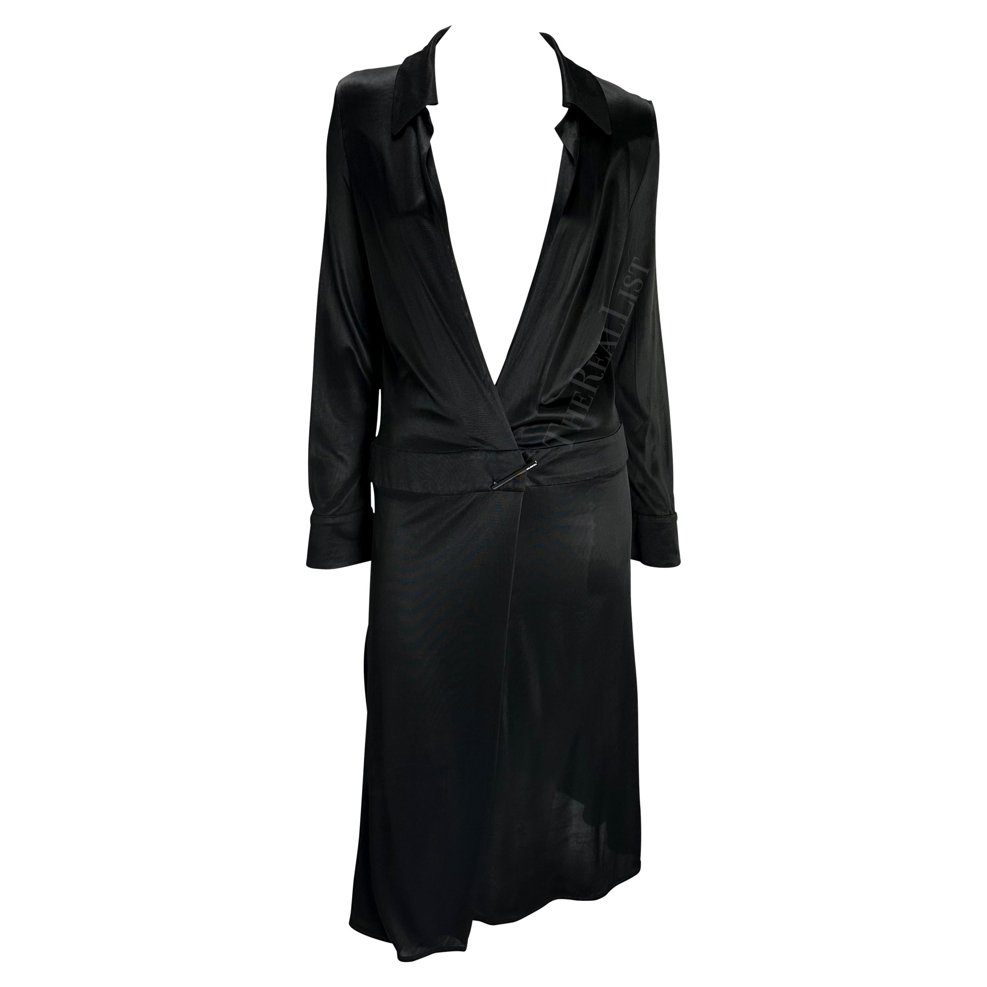 S/S 2000 Gucci by Tom Ford Runway Plunging Neckline Black Viscose Runway Dress For Sale