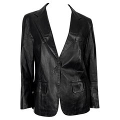 S/S 2000 Gucci by Tom Ford Runway Rhinestone Pin Black Leather Blazer Jacket