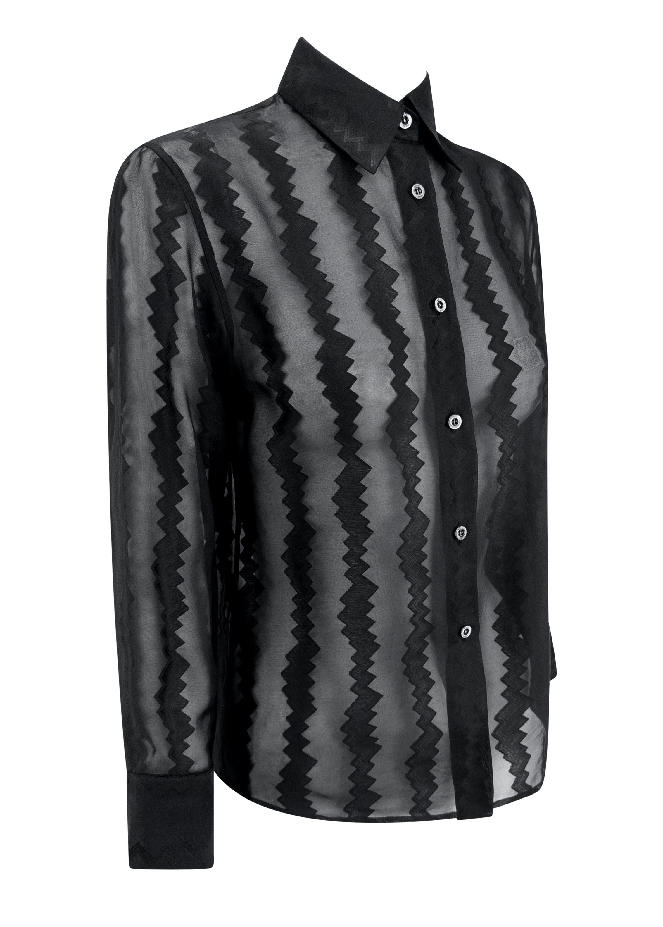 S/S 2000 Gucci by Tom Ford Runway Chemisier noir transparent en Zig Zag en vente 3
