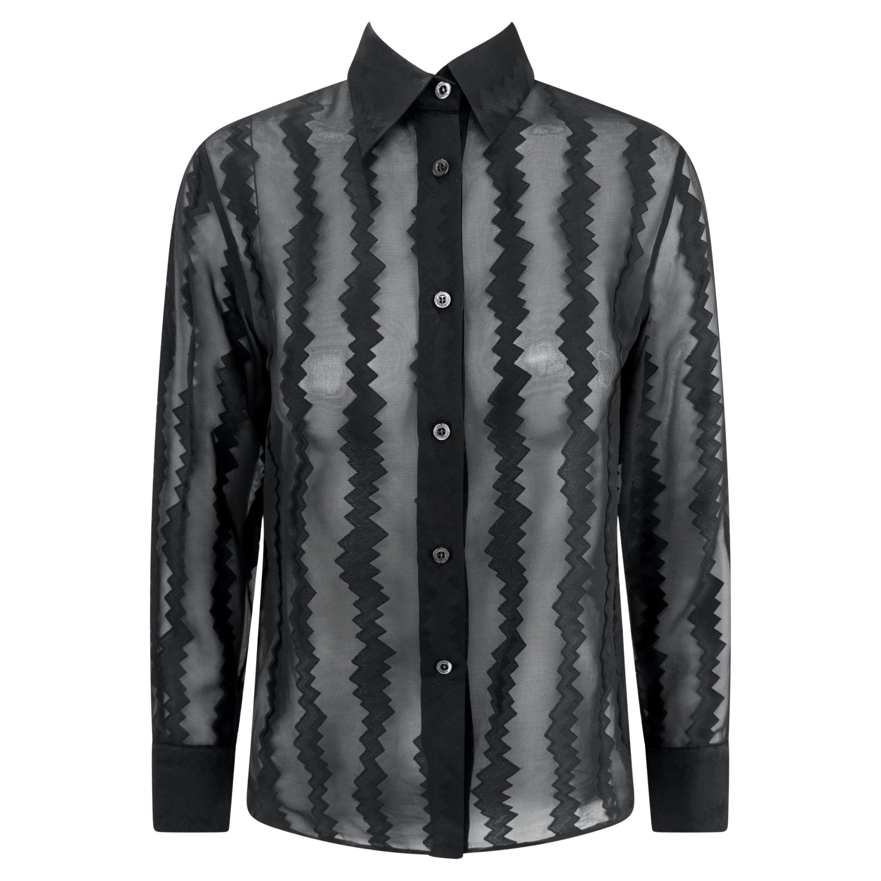 S/S 2000 Gucci by Tom Ford Runway Chemisier noir transparent en Zig Zag en vente