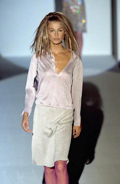 S/S 2000 Gucci by Tom Ford Runway Sheer Blush Pink Lurex Knit Belted Top
