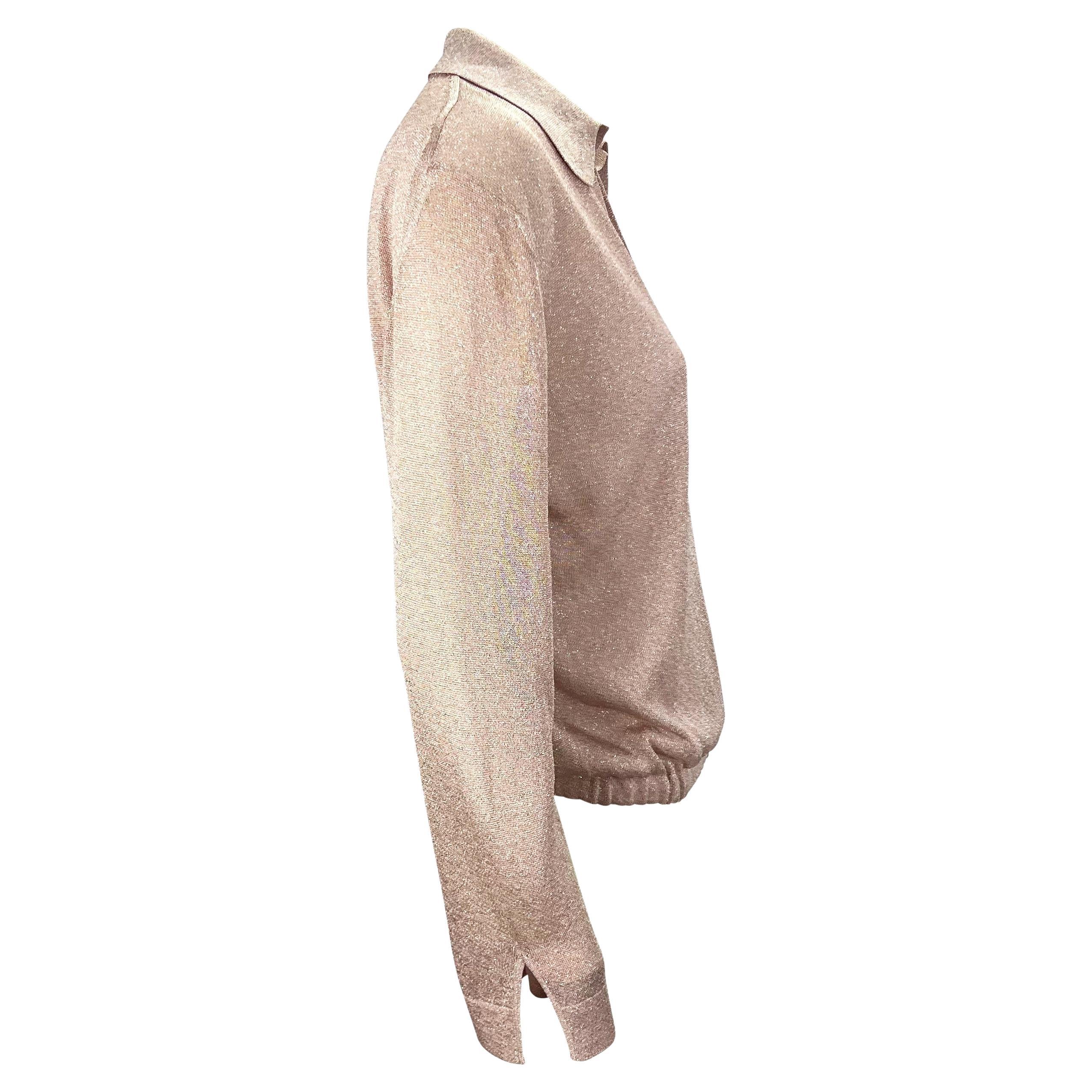 Women's S/S 2000 Gucci by Tom Ford Runway Sheer Blush Pink Lurex Knit Belted Top For Sale