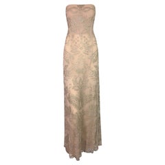 S/S 2000 Gucci by Tom Ford Semi-Sheer Sequin Nude Strapless Dress Gown
