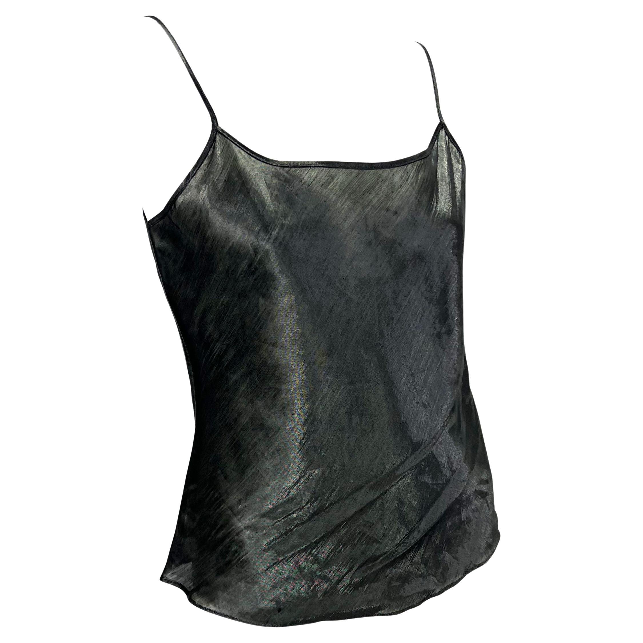 Black S/S 2000 Gucci by Tom Ford Sheer Grey Silver Linen Metal Blend Tank Top For Sale