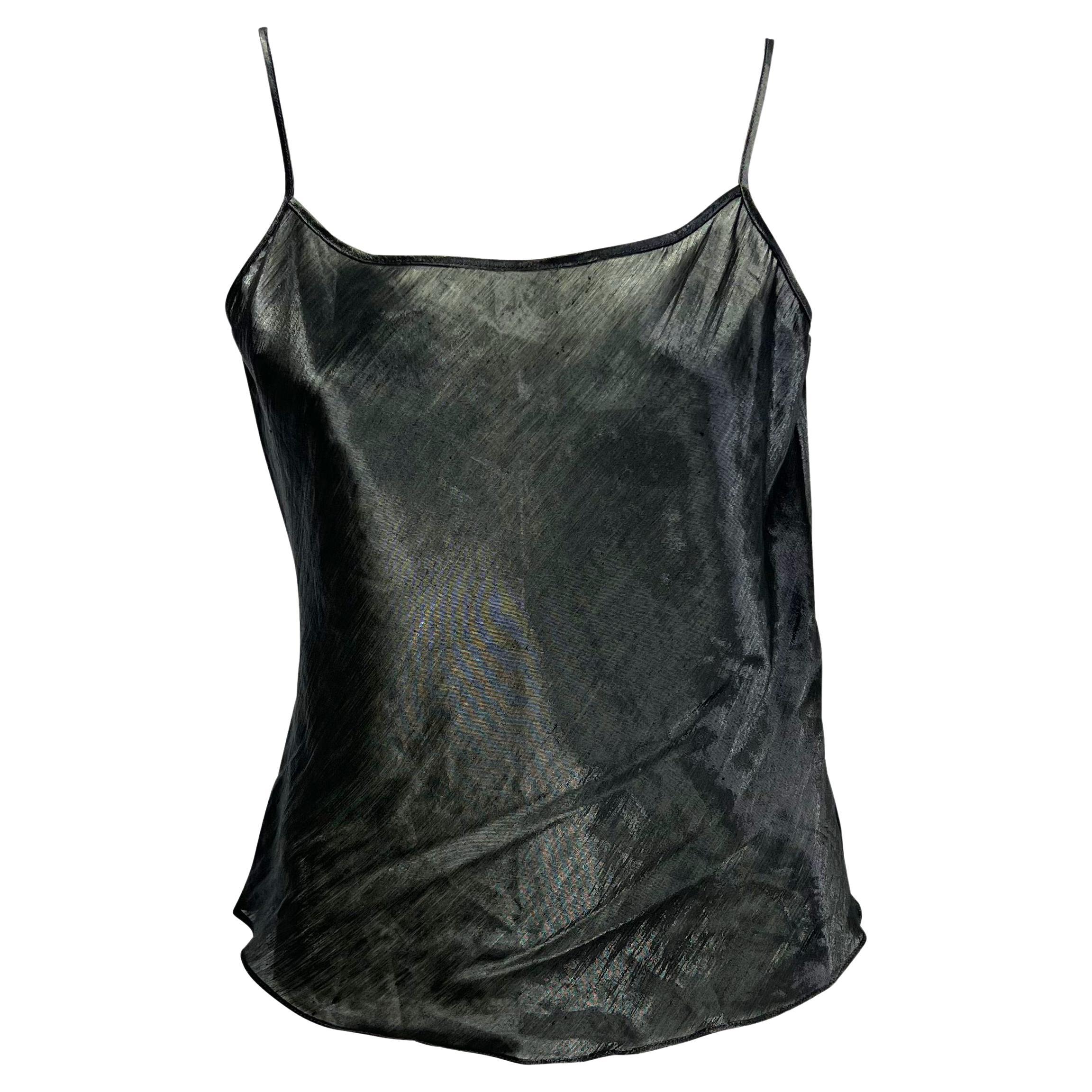 S/S 2000 Gucci by Tom Ford Sheer Grey Silver Linen Metal Blend Tank Top For Sale