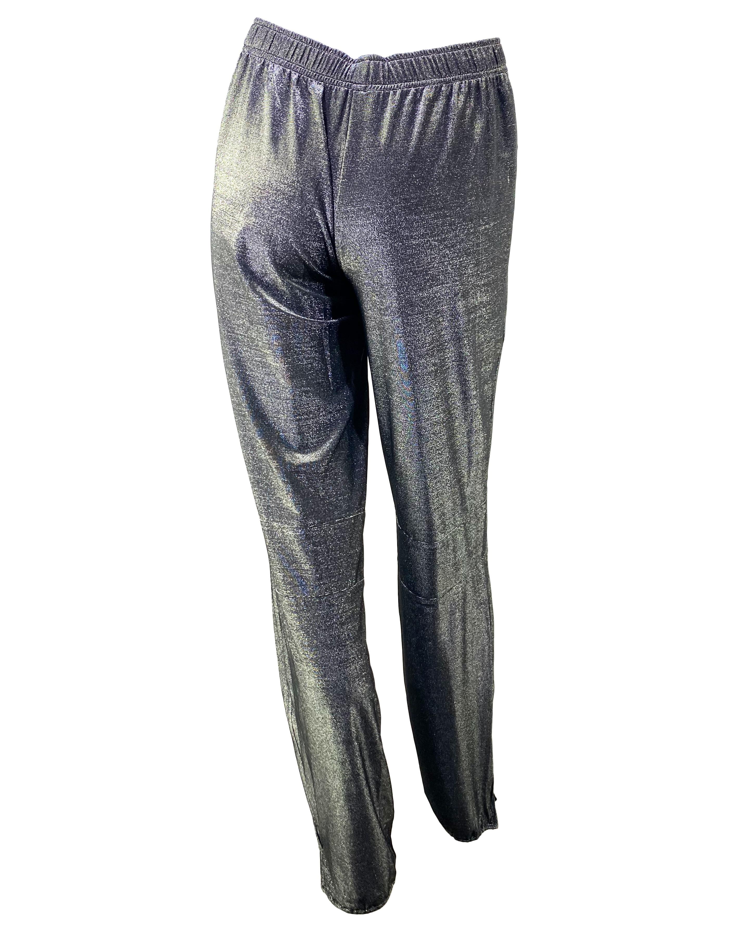 S/S 2000 Gucci by Tom Ford Silver Grey Metallic Elasticized Buckle Pants In Excellent Condition In West Hollywood, CA