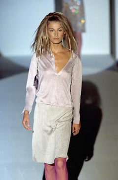 S/S 2000 Gucci by Tom Ford Silver Runway Metallic Stretch Knit Mini Skirt