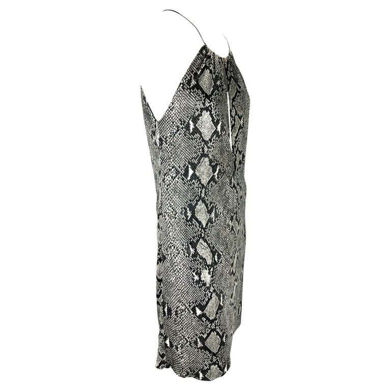 S/S 2000 Gucci by Tom Ford Snake Print Viscose Leather Strap Plunging Dress  at 1stDibs