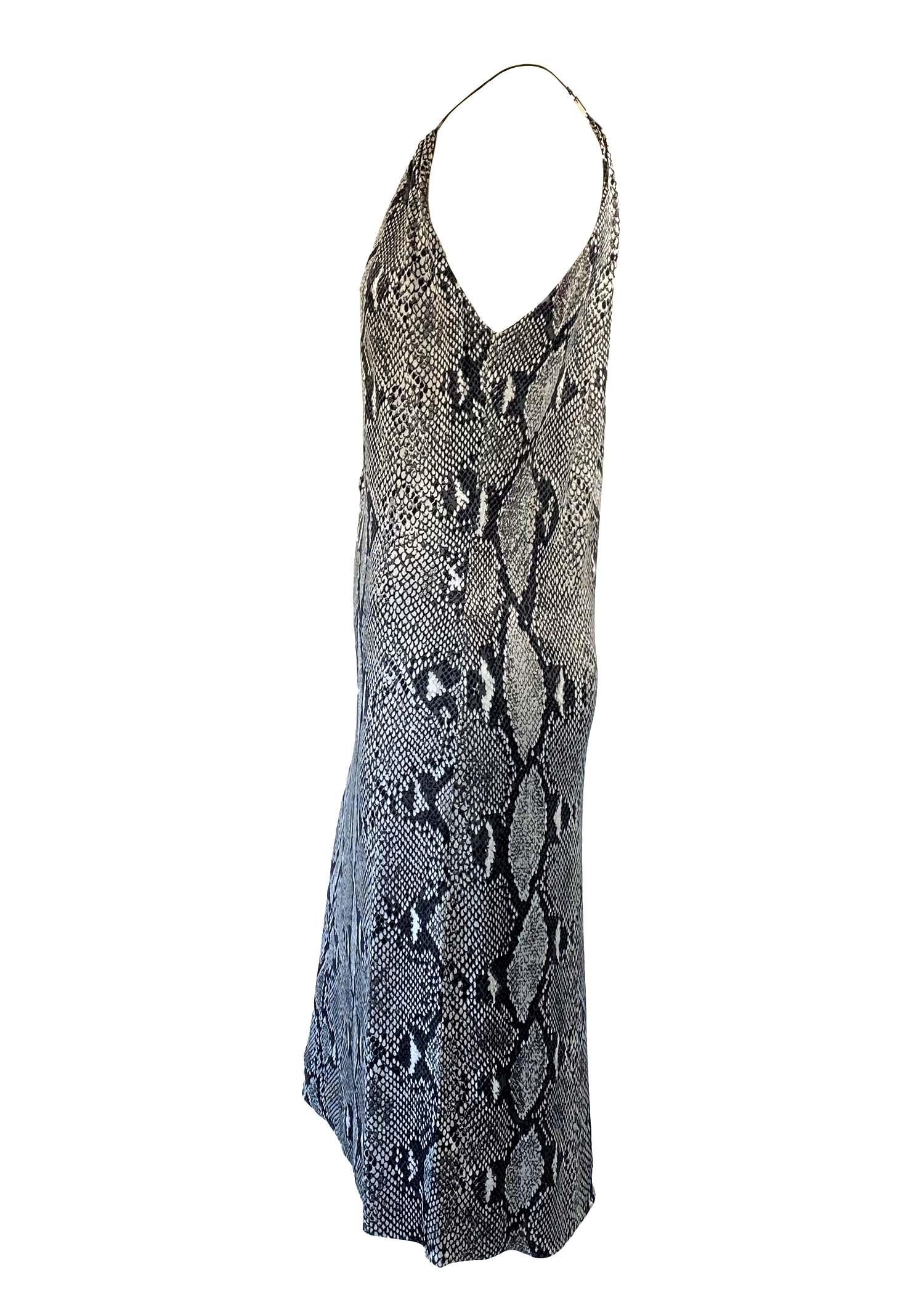 F/S 2000 Gucci by Tom Ford Tief ausgeschnittenes Kleid aus Viskose mit Schlangendruck und Lederriemen (Schwarz) im Angebot