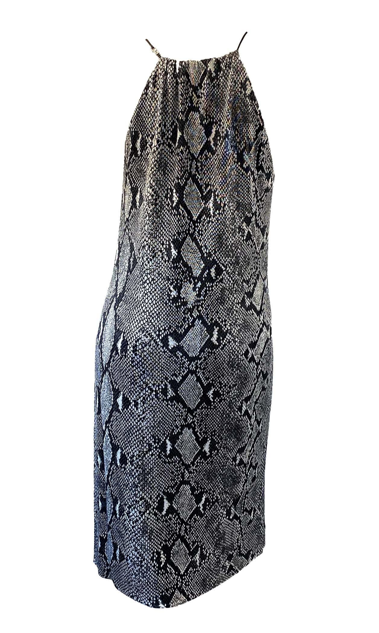 F/S 2000 Gucci by Tom Ford Tief ausgeschnittenes Kleid aus Viskose mit Schlangendruck und Lederriemen Damen im Angebot
