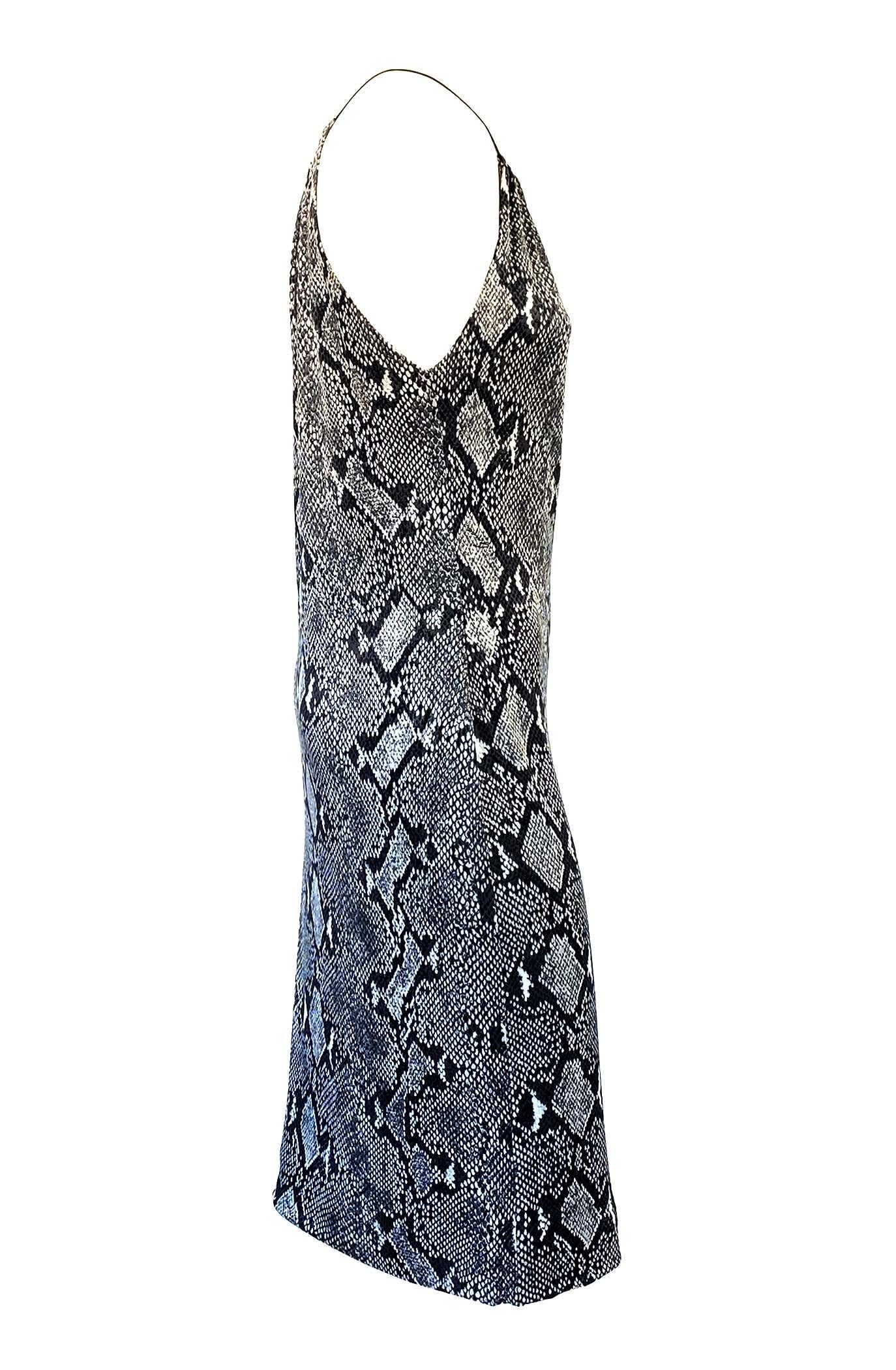 S/S 2000 Gucci by Tom Ford Snake Print Viscose Leather Strap Plunging Dress In Good Condition For Sale In West Hollywood, CA