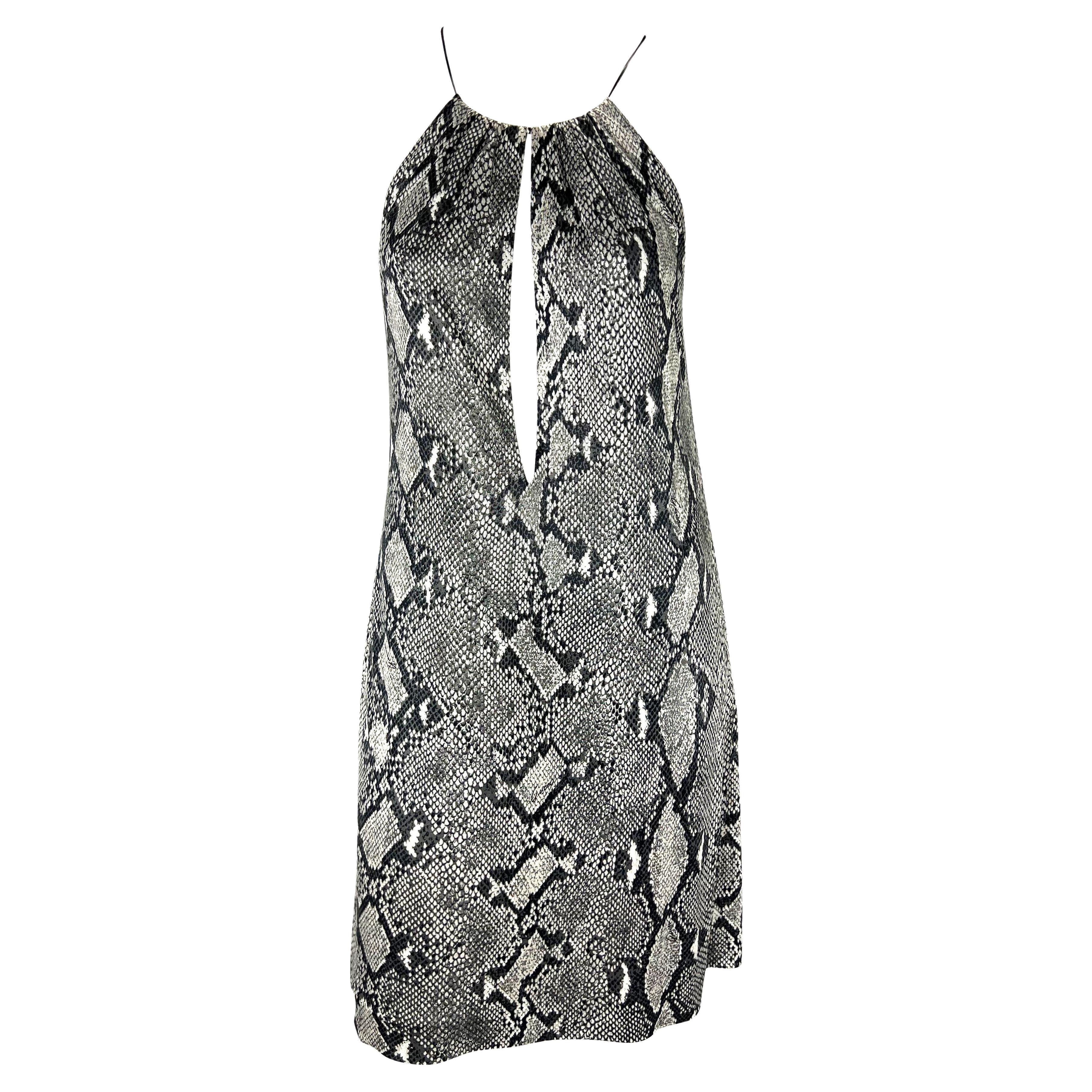 S/S 2000 Gucci by Tom Ford Snake Print Viscose Leather Strap Plunging Dress