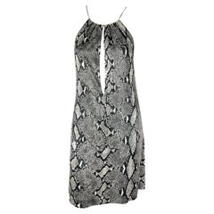 Gucci par Tom Ford - Robe plongeante à bretelles en cuir et viscose imprimé serpent, P/E 2000