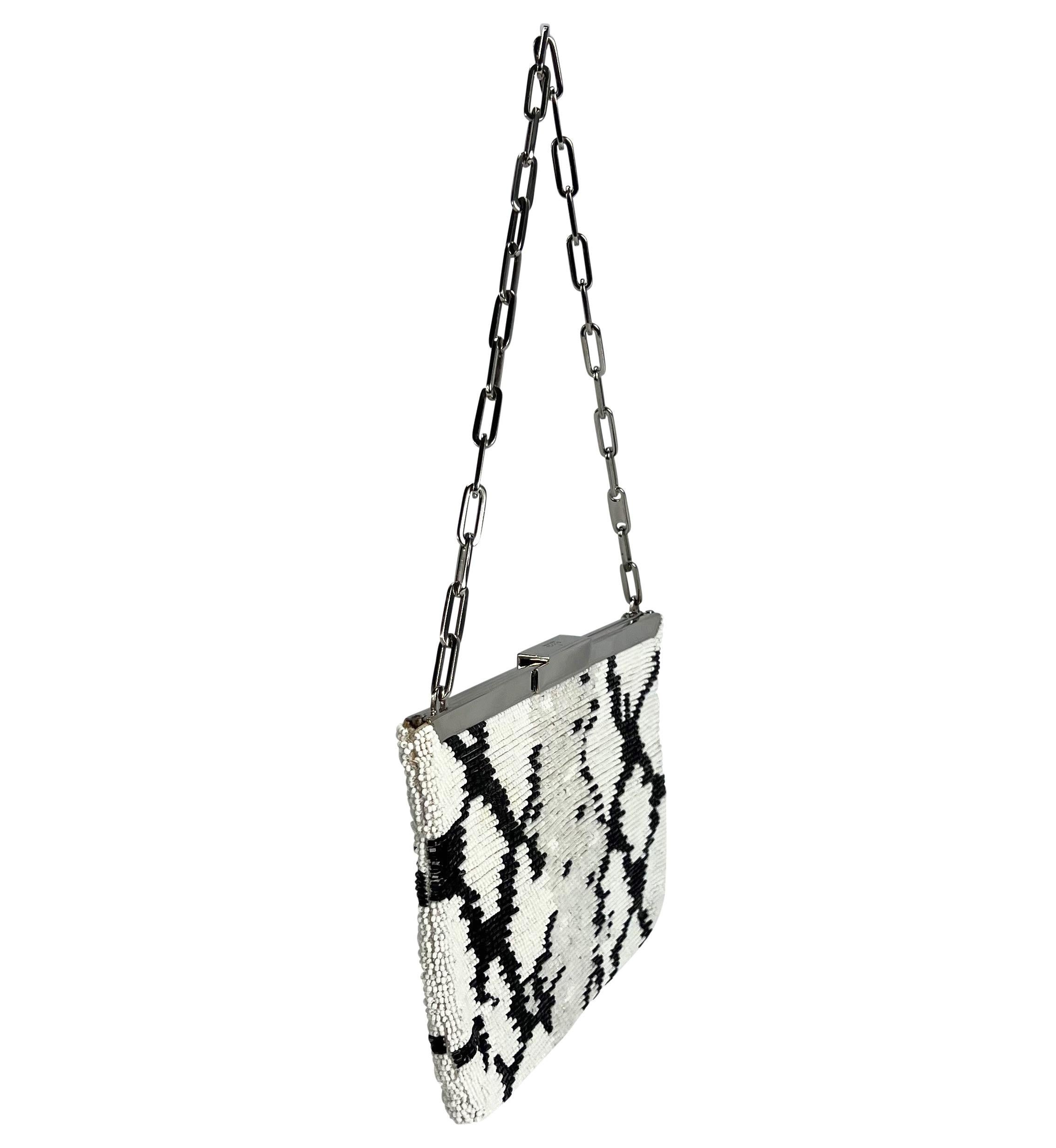 Gray S/S 2000 Gucci by Tom Ford White Beaded Snake Skin Print Chain Bag  For Sale