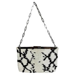 S/S 2000 Gucci by Tom Ford White Beaded Snake Skin Print Chain Bag 