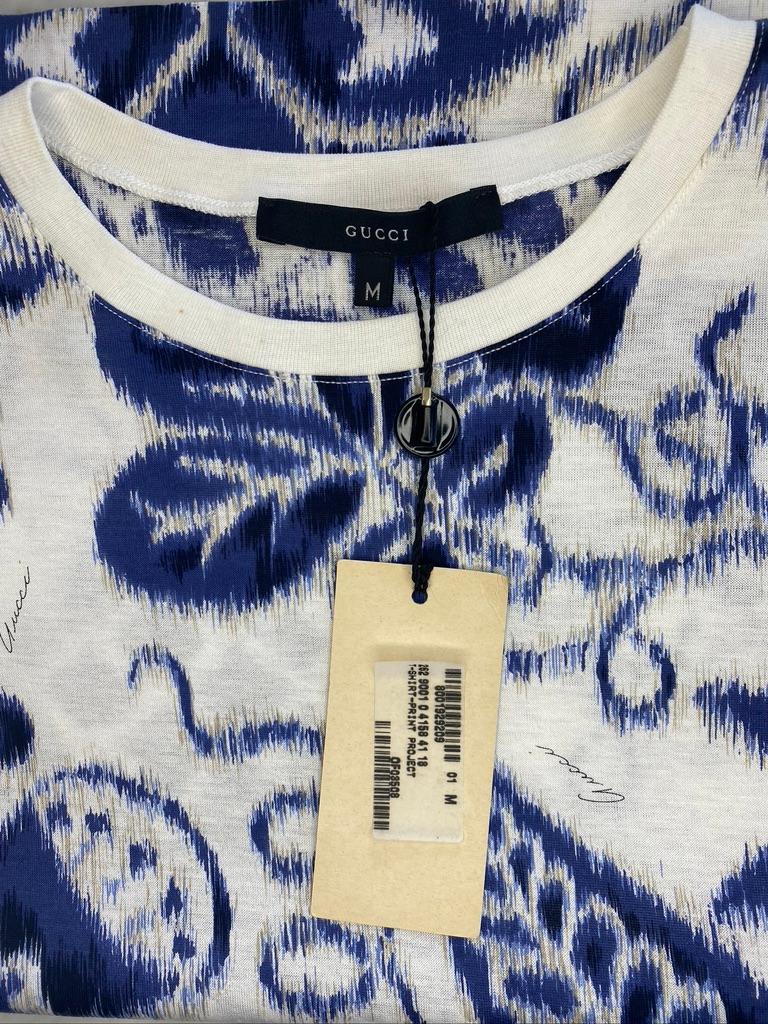 De las mujeres NWT Camiseta de algodón S/S 2000 Gucci by Tom Ford White Navy Havana Logo Print