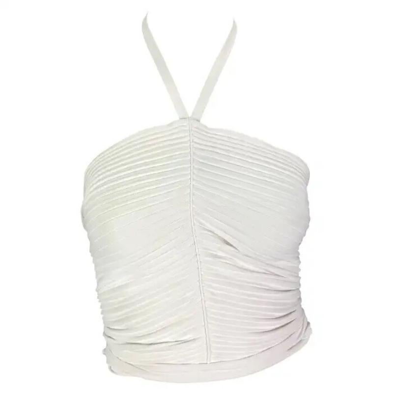 F/S 2000 Gucci by Tom Ford Weißes geripptes Tank-Top mit Neckholder