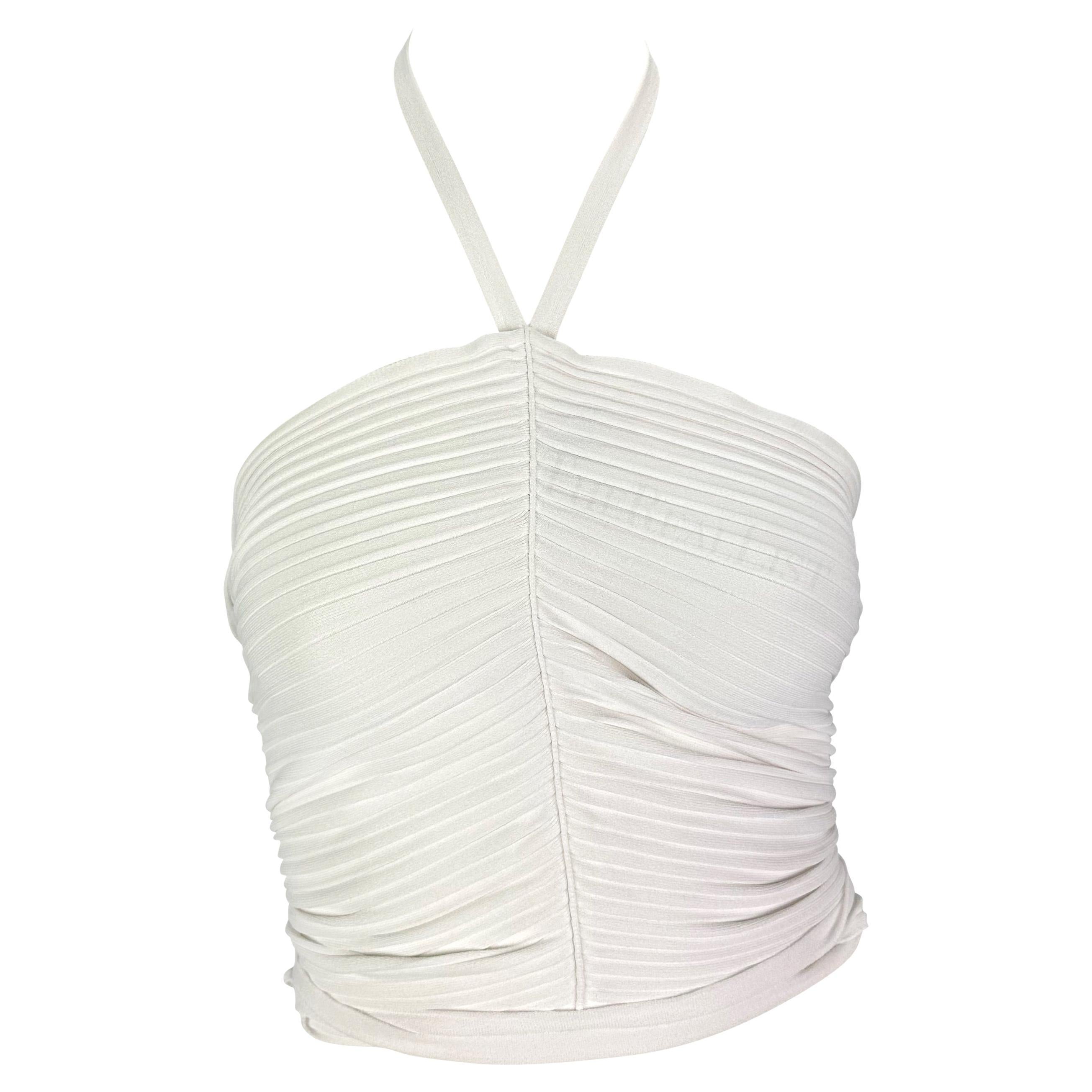 S/S 2000 Gucci by Tom Ford White Ribbed Halter Neck Tank Top For Sale