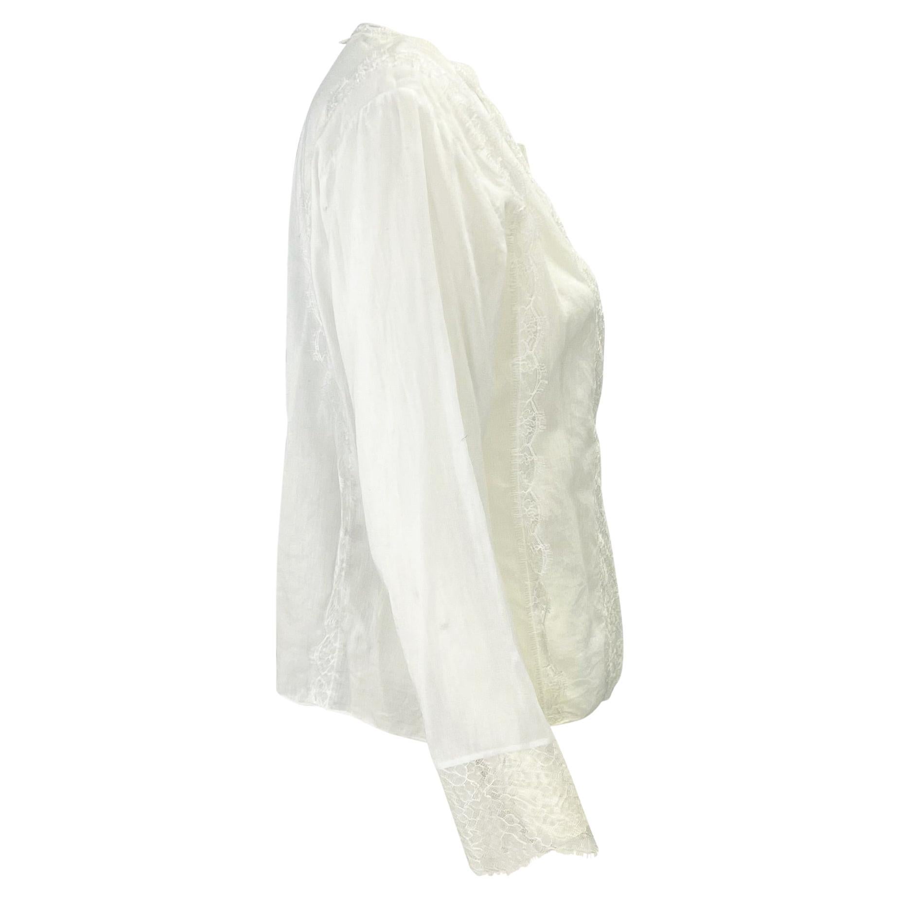 Donna S/S 2000 Gucci by Tom Ford White Tunica in pizzo trasparente applicata in vendita