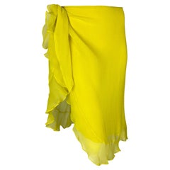 S/S 2000 Gucci by Tom Ford Yellow Silk Chiffon Ruffle Tie Faux-Wrap Skirt