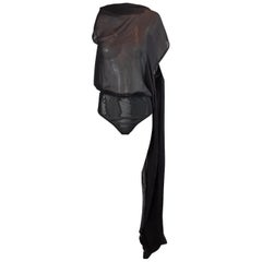S/S 2000 Jean Paul Gaultier Femme Sheer Black Silk Backless Bodysuit Top Wrap