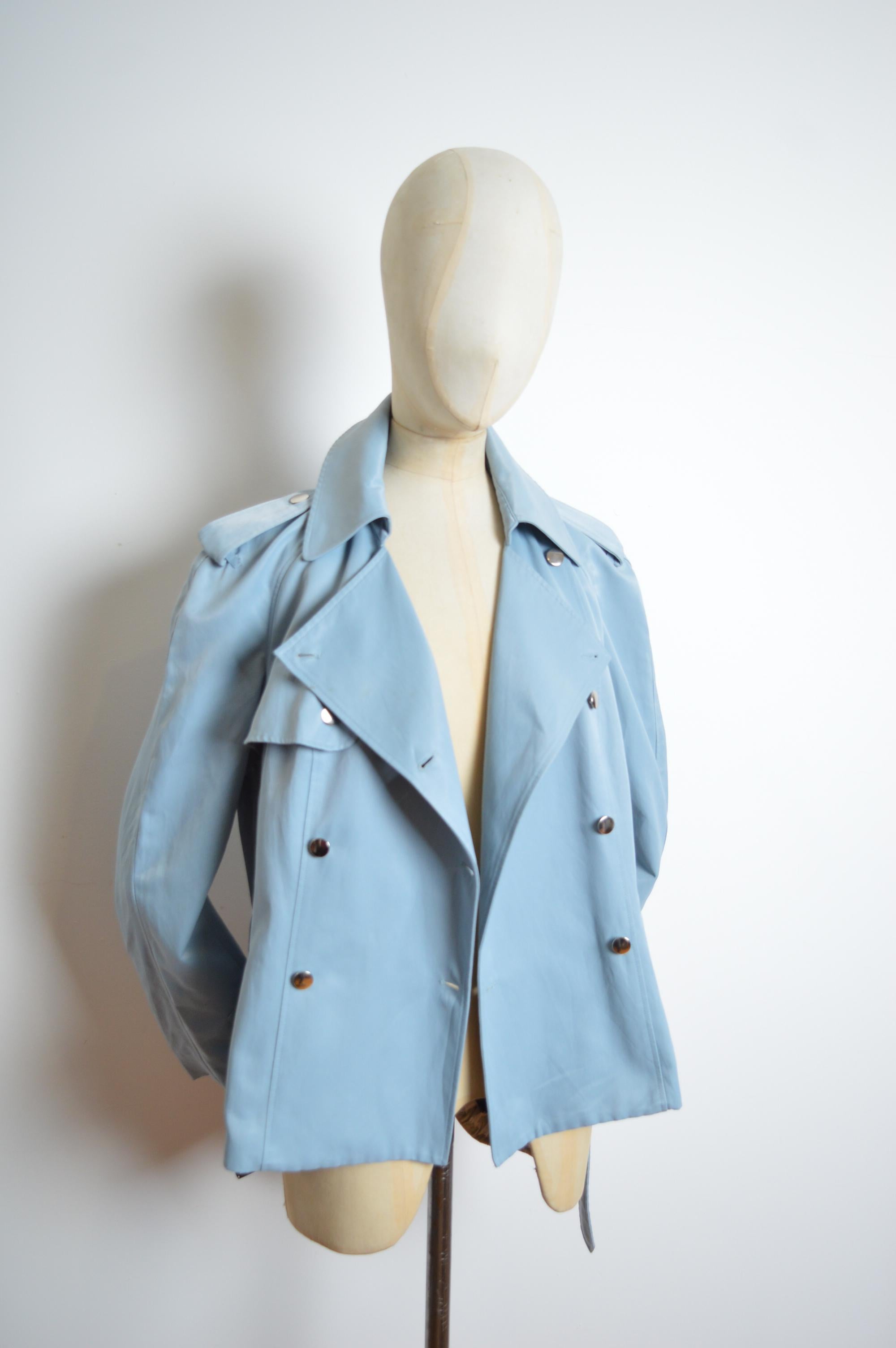 S/S 2000 John Galliano Pale Blue Runway Trench Coat - Belted Short Jacket For Sale 6