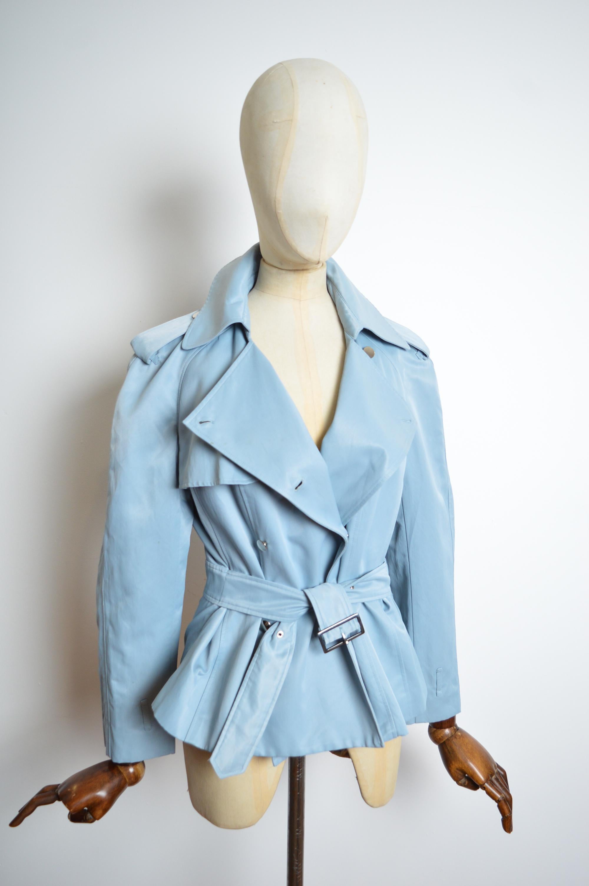 S/S 2000 John Galliano Pale Blue Runway Trench Coat - Belted Short Jacket In Good Condition For Sale In Sheffield, GB