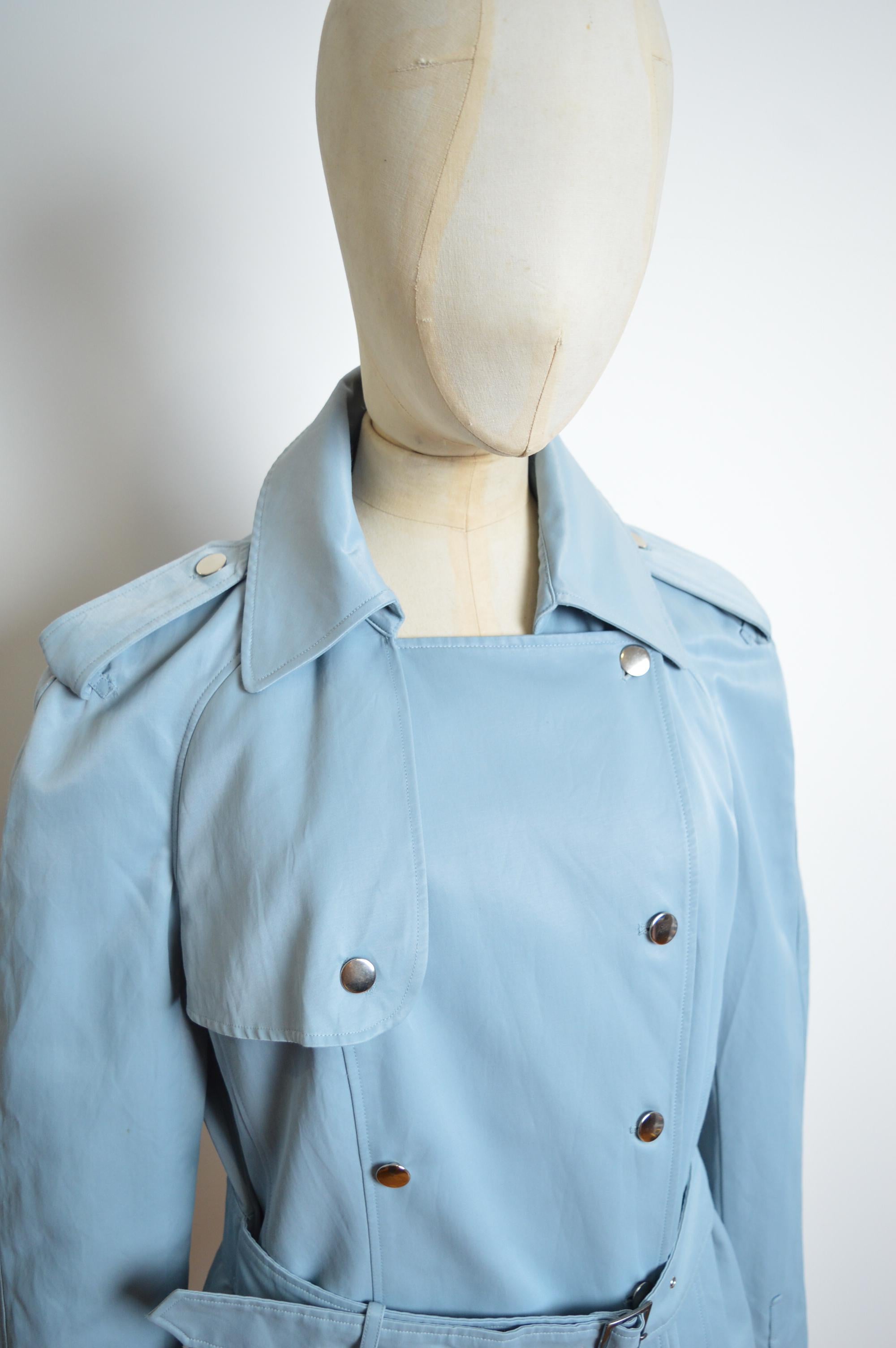 S/S 2000 John Galliano Pale Blue Runway Trench Coat - Belted Short Jacket For Sale 1
