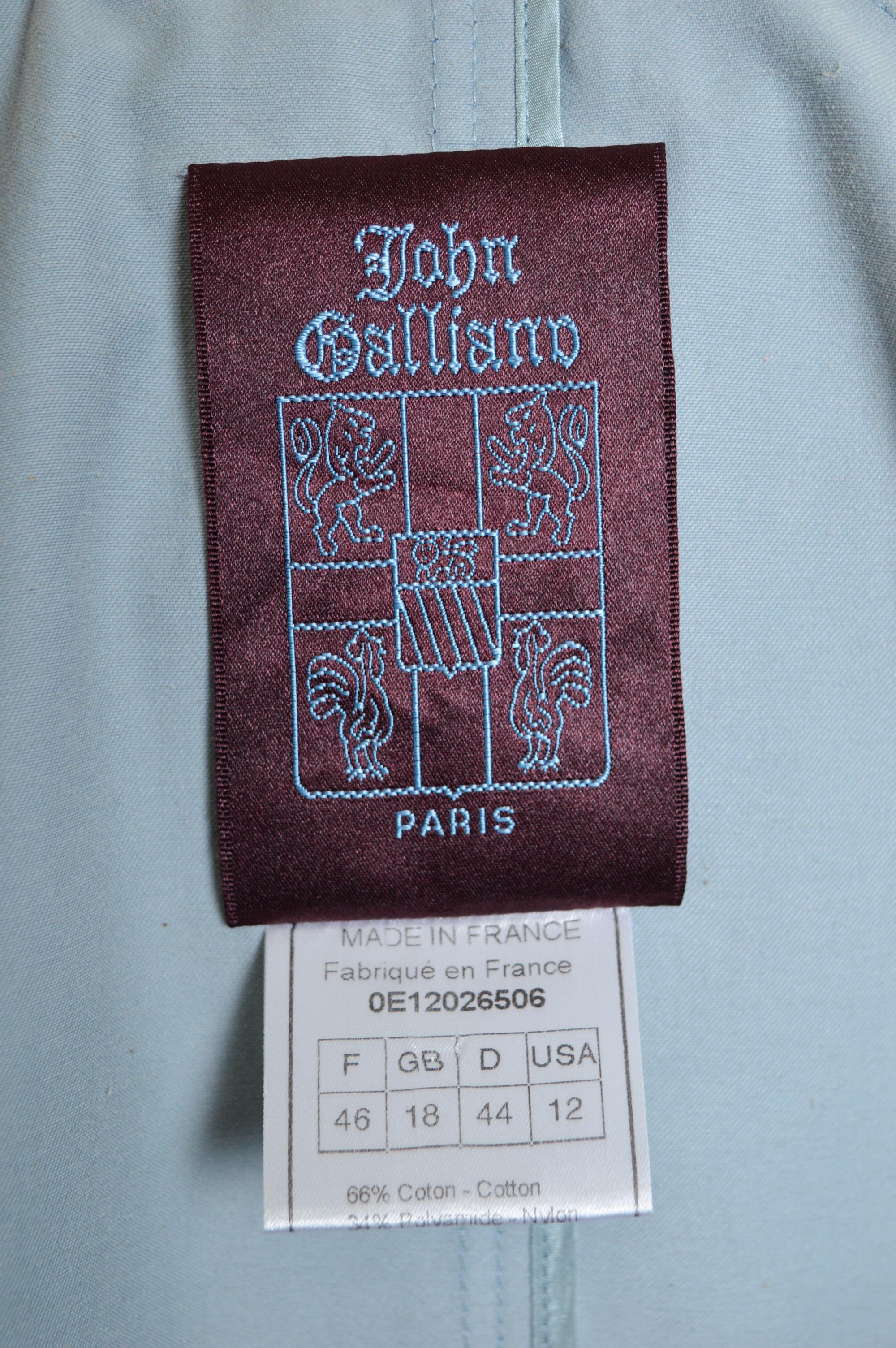 S/S 2000 John Galliano Pale Blue Runway Trench Coat - Belted Short Jacket For Sale 2