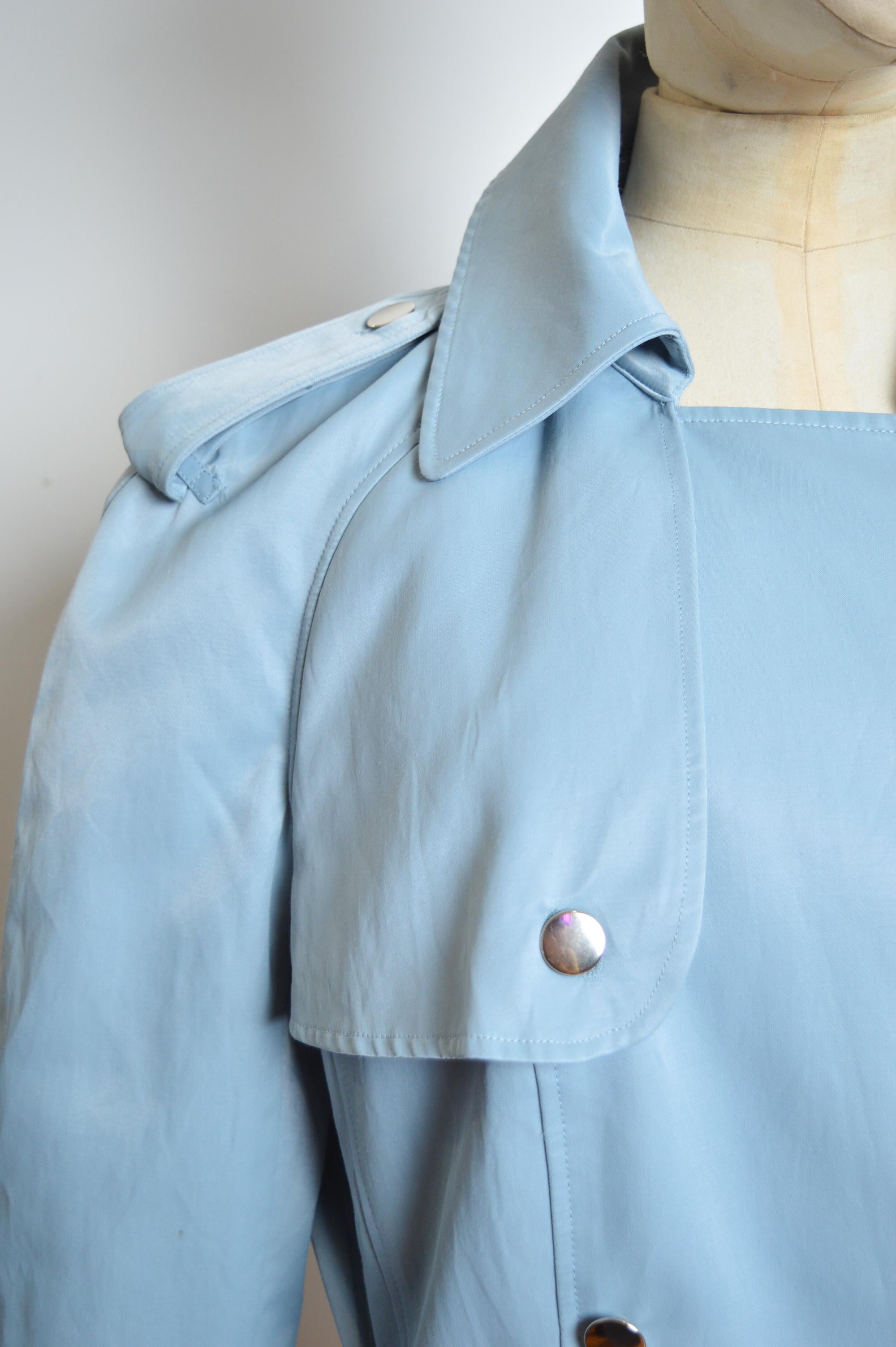 S/S 2000 John Galliano Pale Blue Runway Trench Coat - Belted Short Jacket For Sale 3