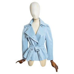 S/S 2000 John Galliano Pale Blue Runway Trench Coat - Belted Short Jacket