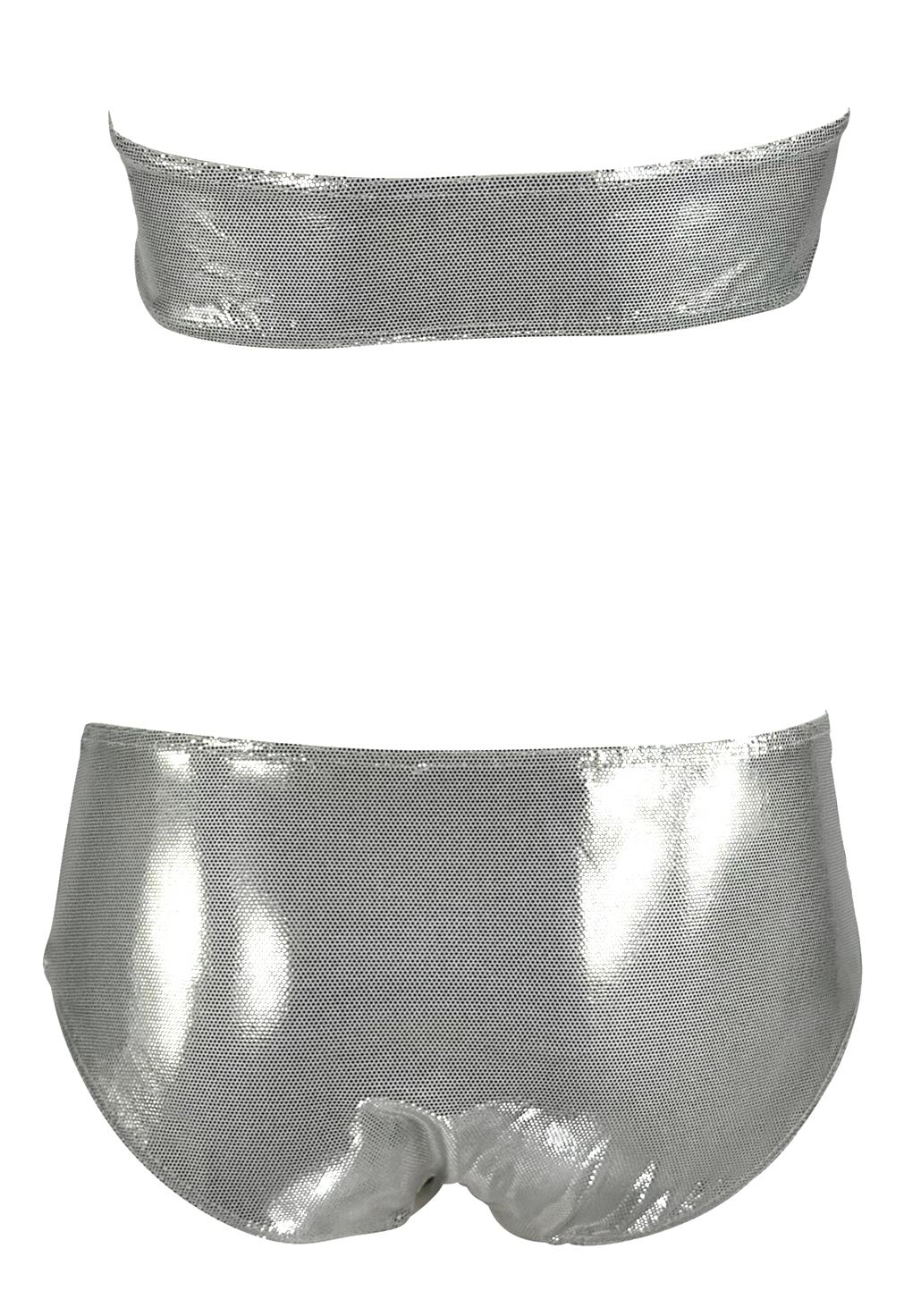 S/S 2000 Paco Rabanne Silver Metallic Strapless Bandeau Bikini Swim Set For Sale 1