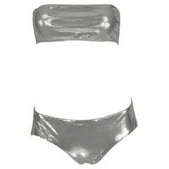 S/S 2000 Paco Rabanne Silver Metallic Strapless Bandeau Bikini Swim Set