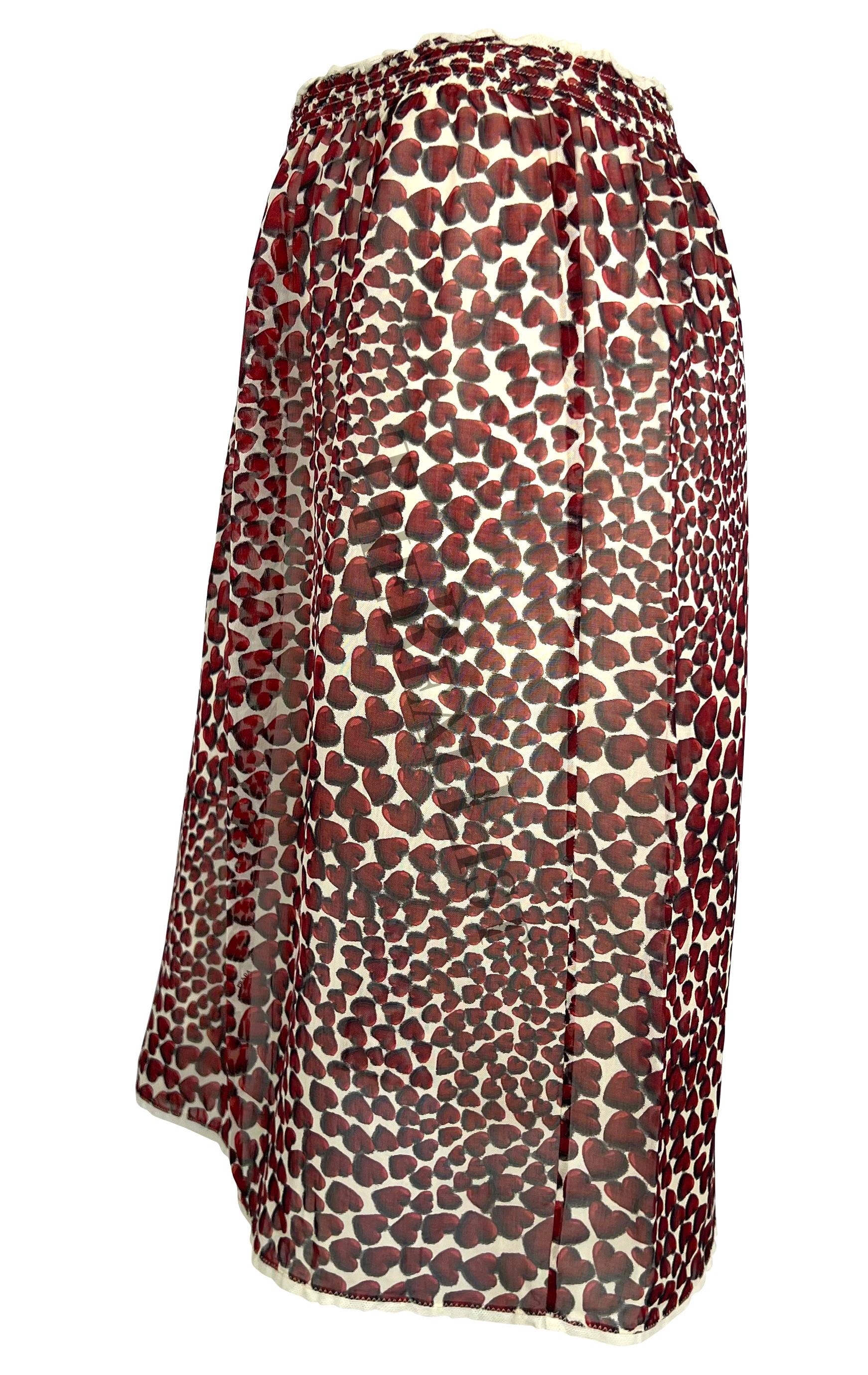 S/S 2000 Prada by Miuccia Runway Semi-Sheer Heart Print Chiffon Skirt In Excellent Condition For Sale In West Hollywood, CA