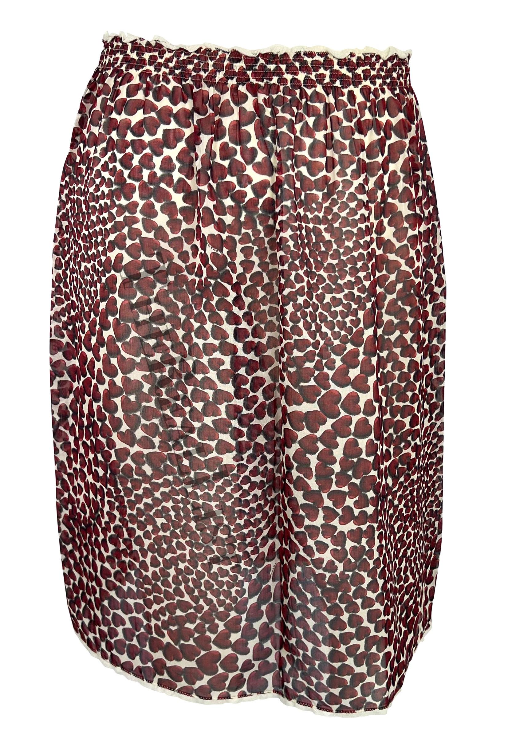 Women's S/S 2000 Prada by Miuccia Runway Semi-Sheer Heart Print Chiffon Skirt For Sale