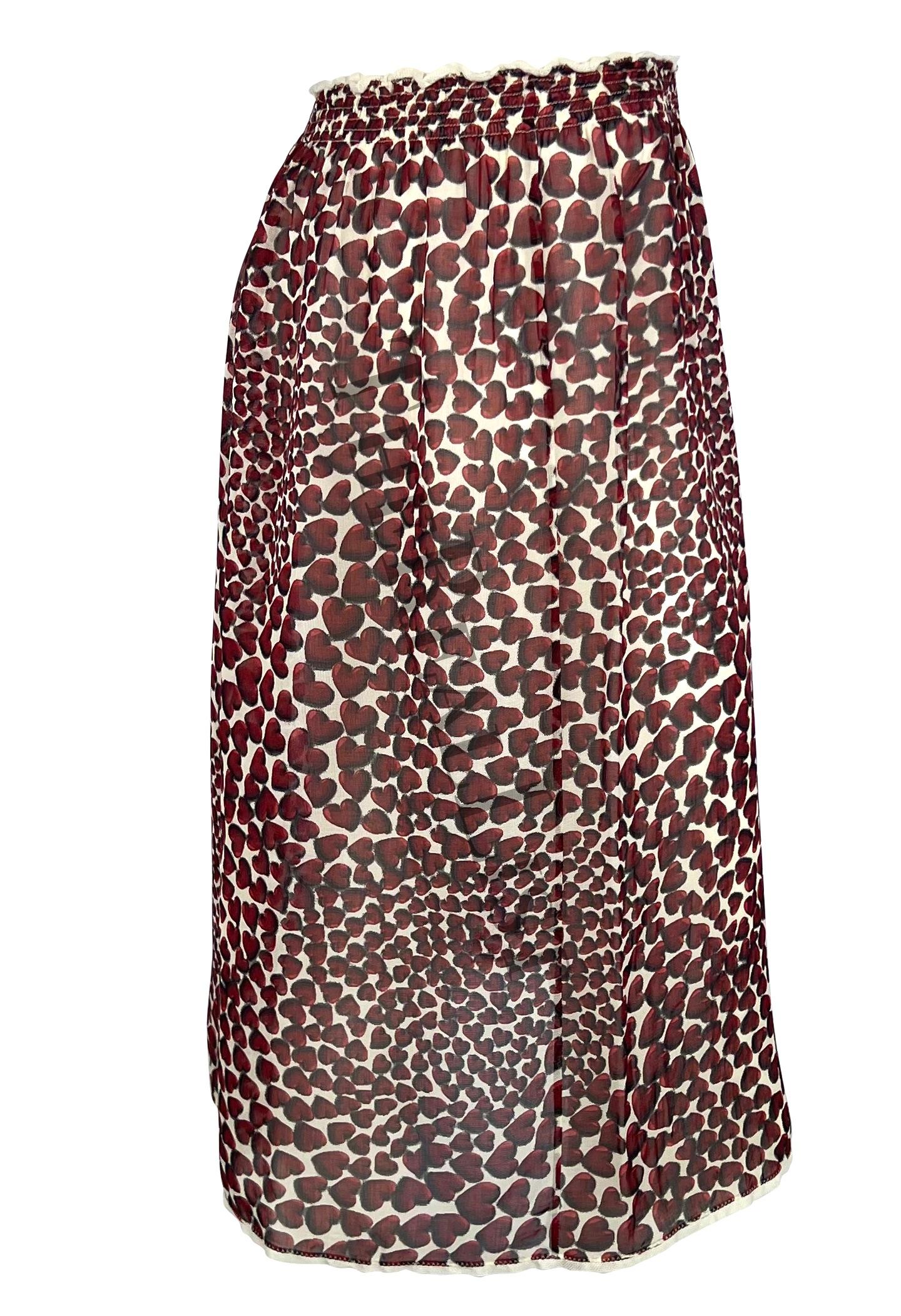 S/S 2000 Prada by Miuccia Runway Semi-Sheer Heart Print Chiffon Skirt For Sale 1