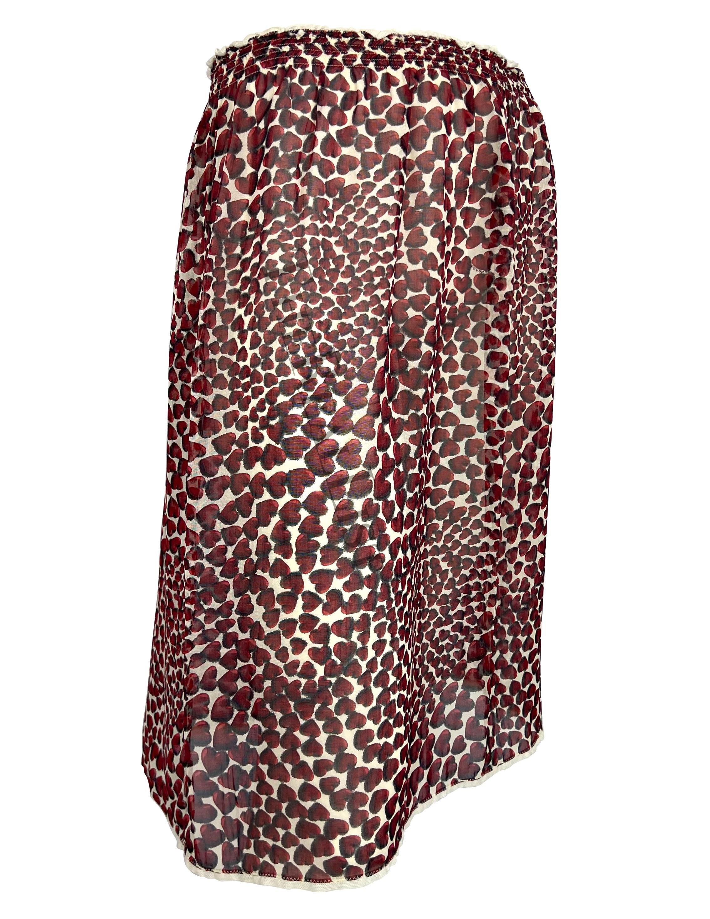 S/S 2000 Prada by Miuccia Runway Semi-Sheer Heart Print Chiffon Skirt For Sale 2