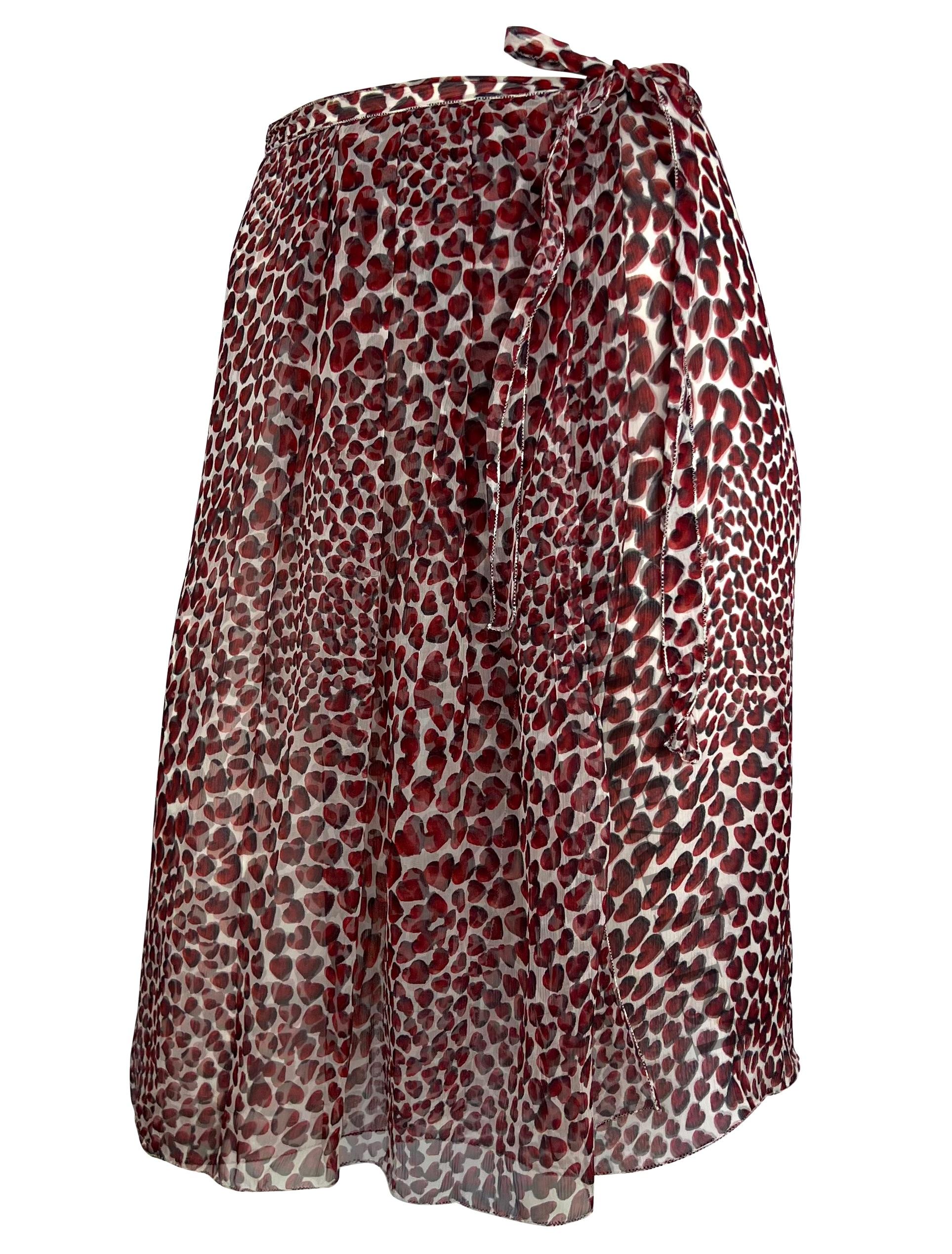 S/S 2000 Prada by Miuccia Semi-Sheer Heart Print Chiffon Wrap Skirt In Excellent Condition For Sale In West Hollywood, CA