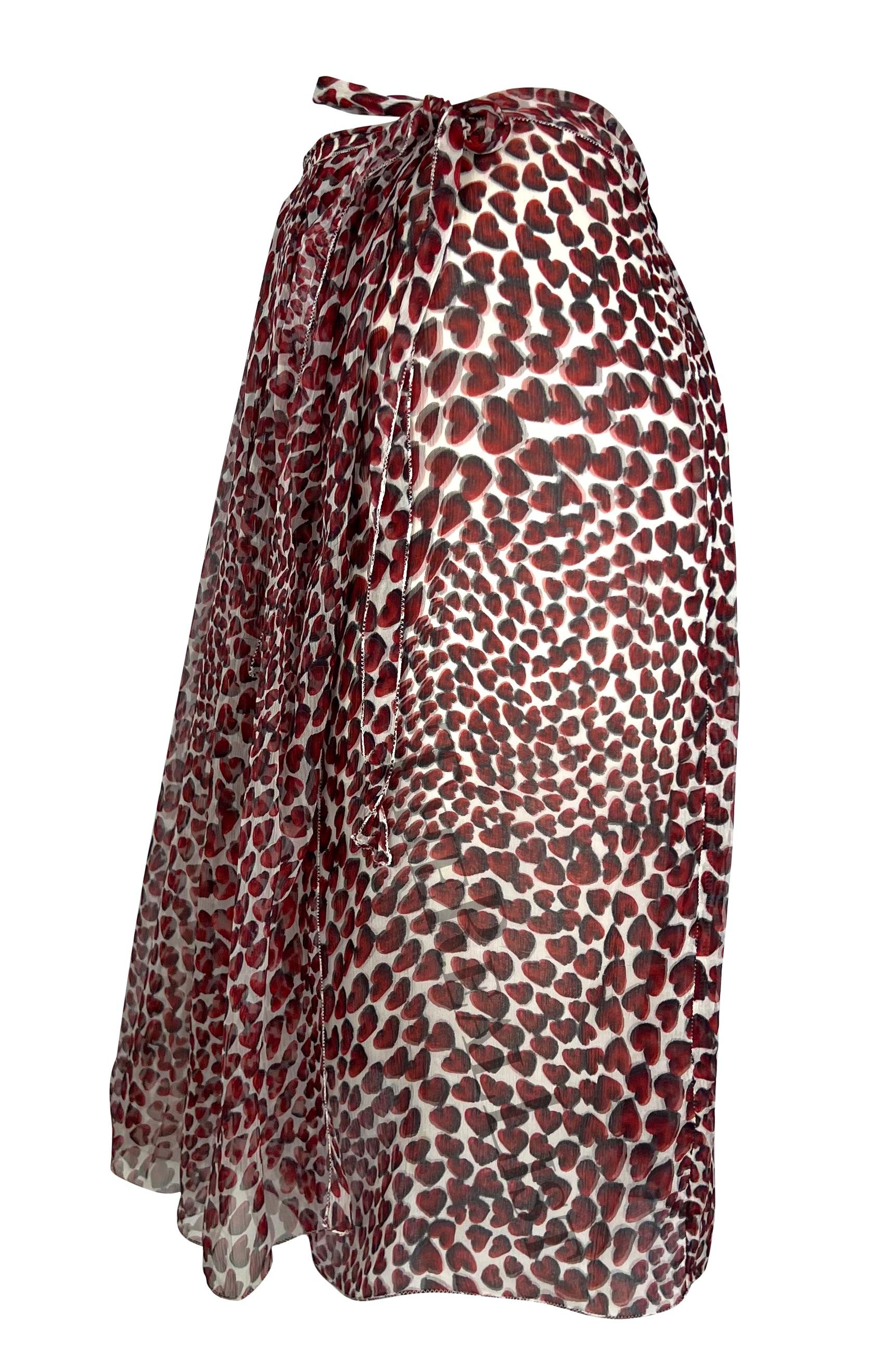 Women's S/S 2000 Prada by Miuccia Semi-Sheer Heart Print Chiffon Wrap Skirt For Sale