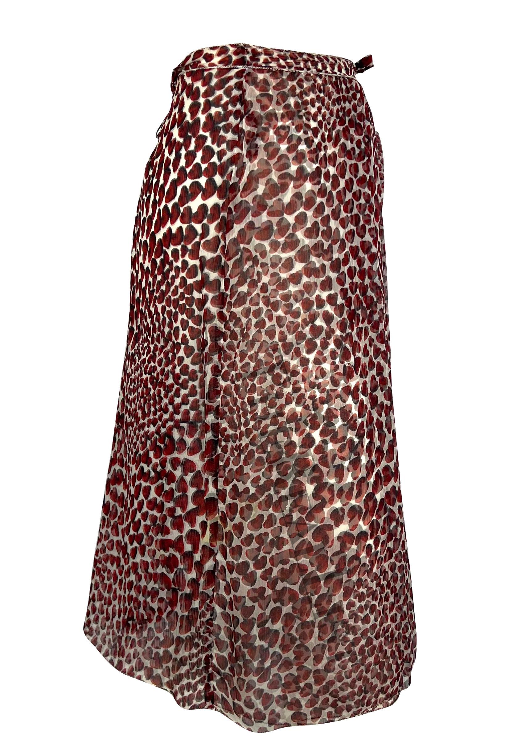 S/S 2000 Prada by Miuccia Semi-Sheer Heart Print Chiffon Wrap Skirt For Sale 2