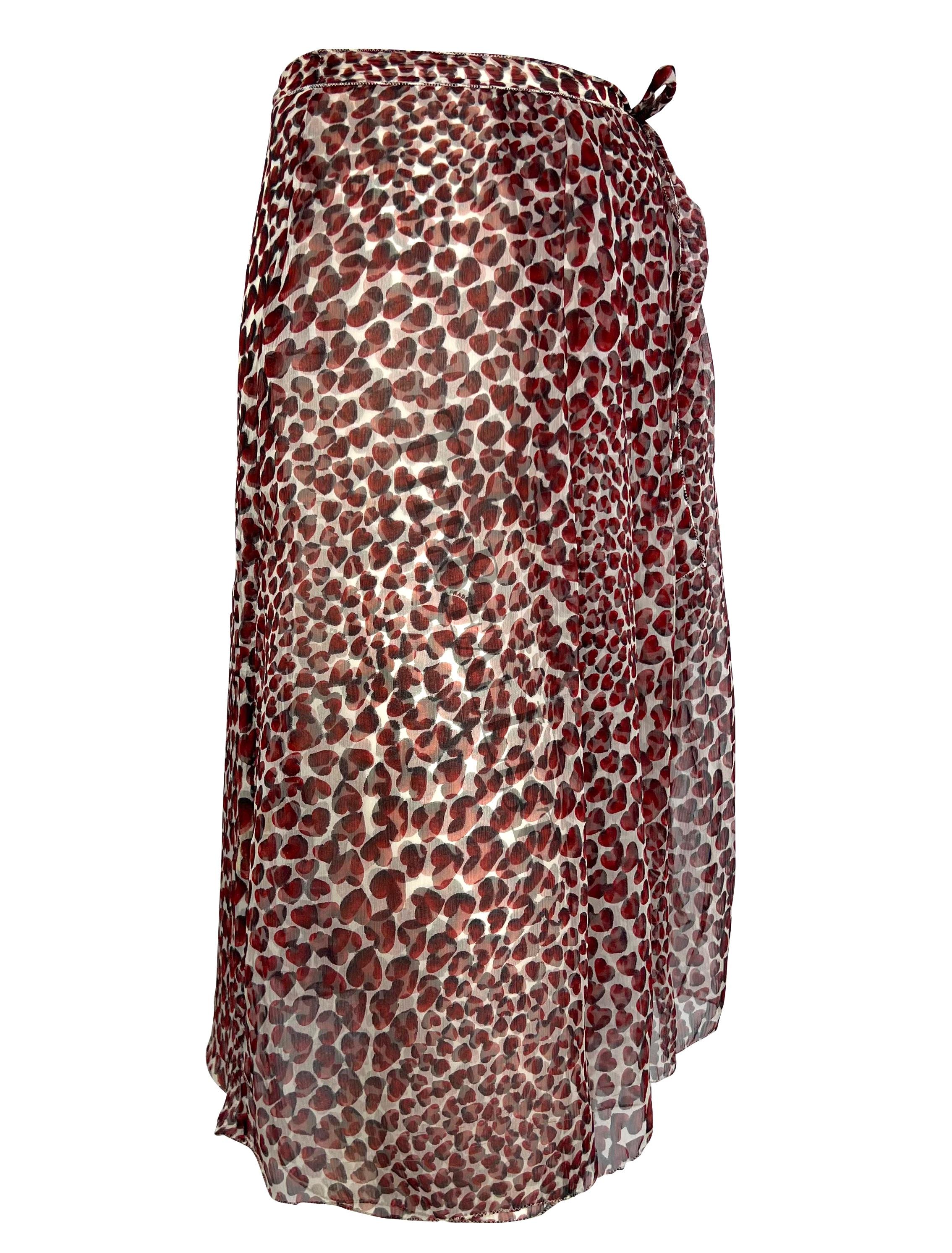 S/S 2000 Prada by Miuccia Semi-Sheer Heart Print Chiffon Wrap Skirt For Sale 3