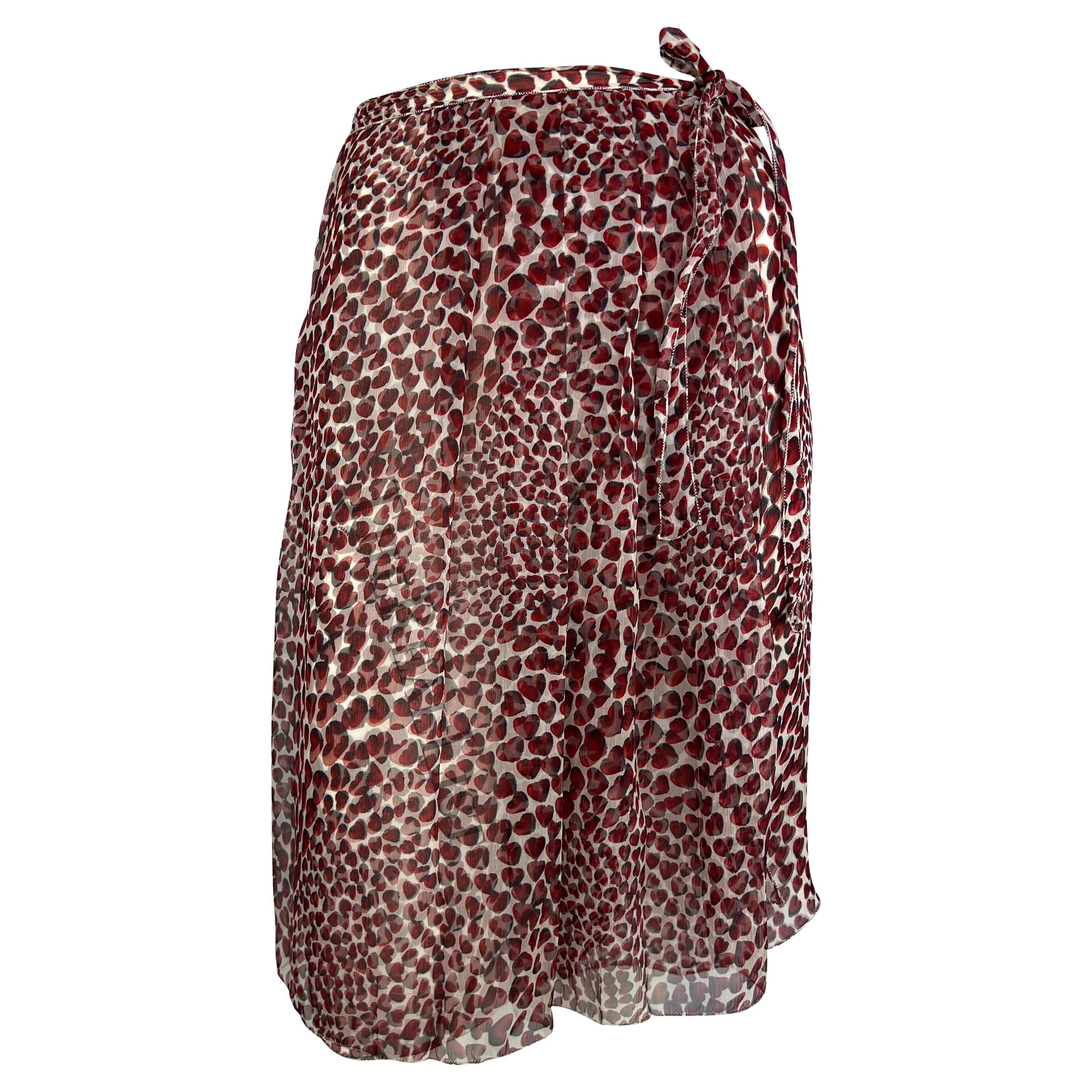 S/S 2000 Prada by Miuccia Semi-Sheer Heart Print Chiffon Wrap Skirt For Sale