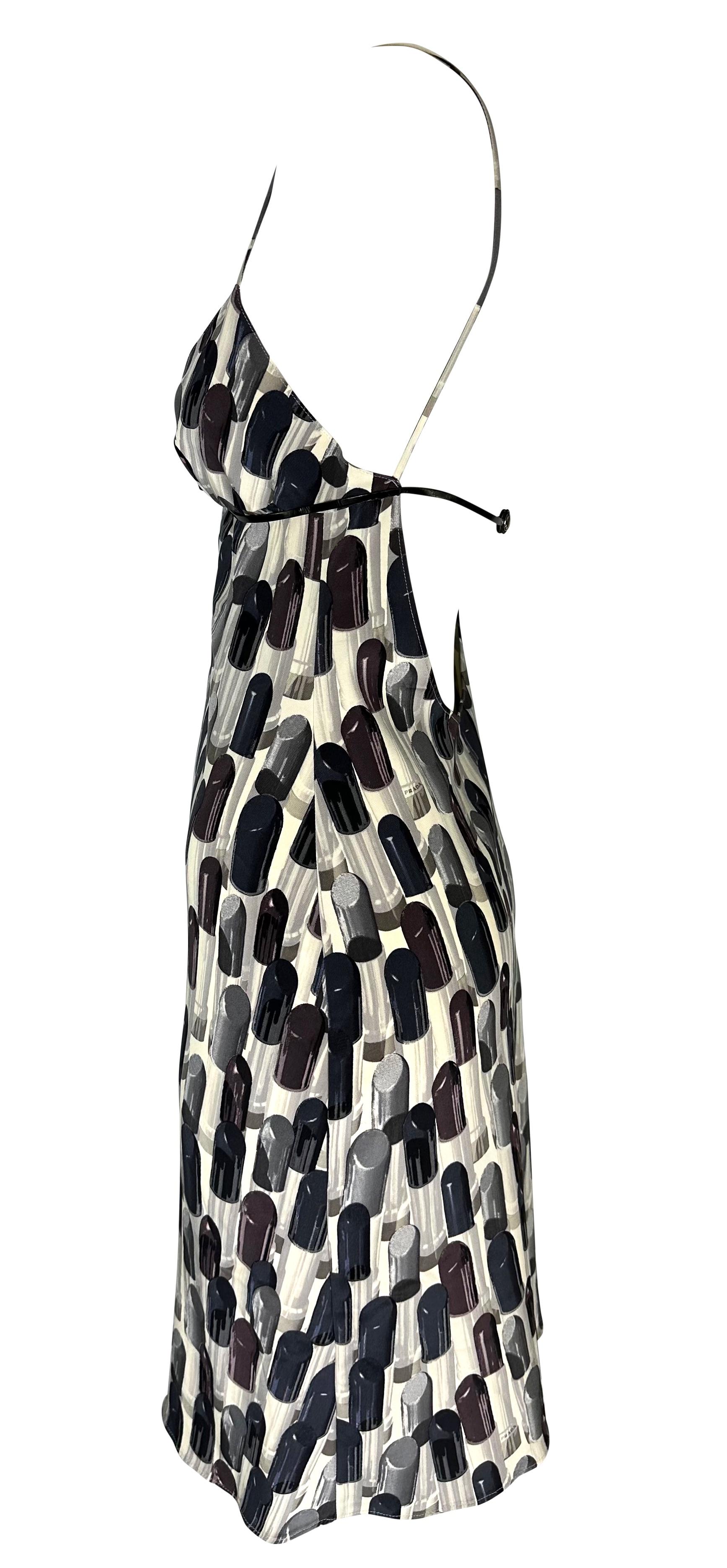 S/S 2000 Prada Lipstick Print Patent Leather Belted Mini Cocktail Dress In Fair Condition In West Hollywood, CA