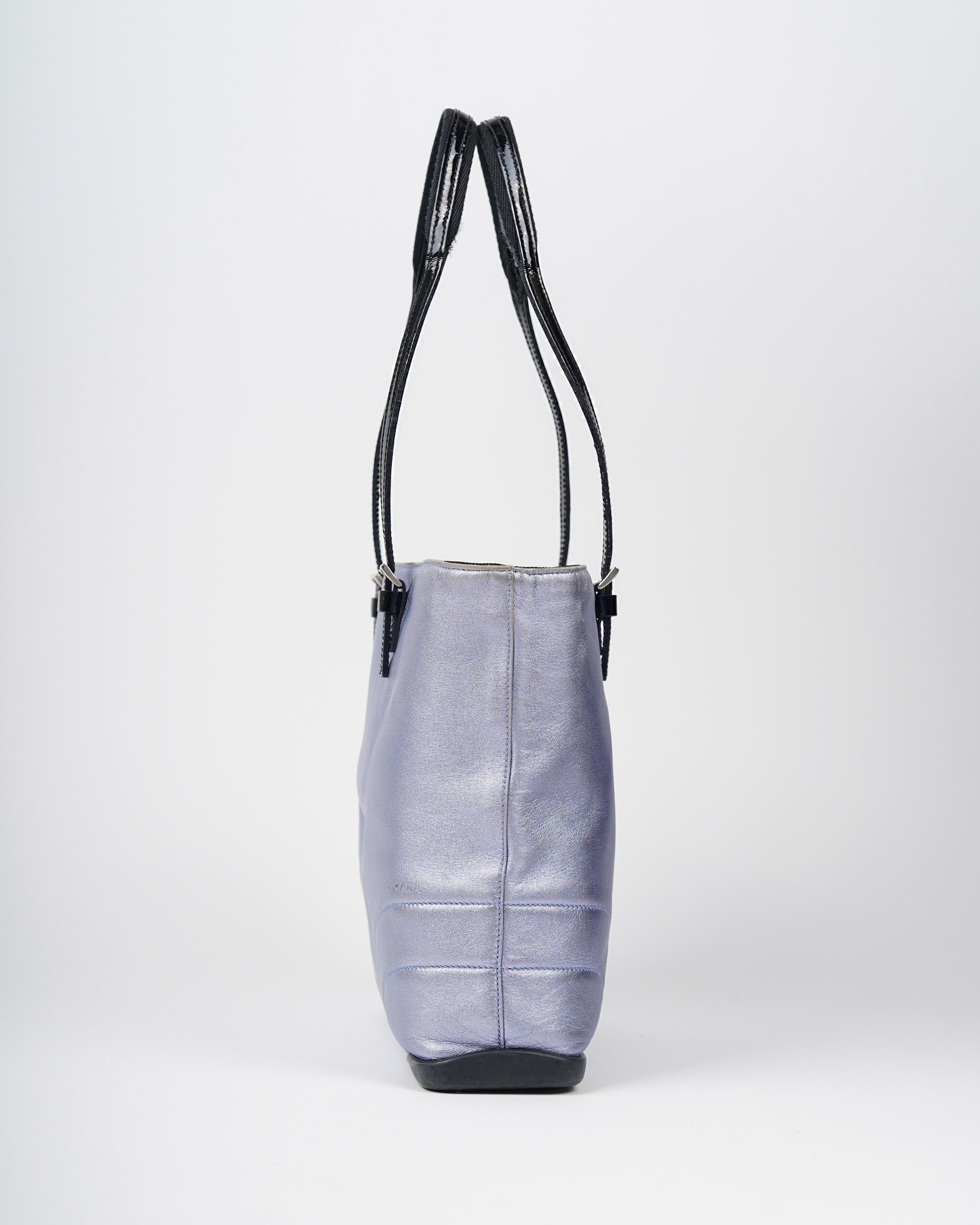 Gray S/S 2000 Prada Metallic Pastel Blue Napa Leather Shoulder Bag For Sale