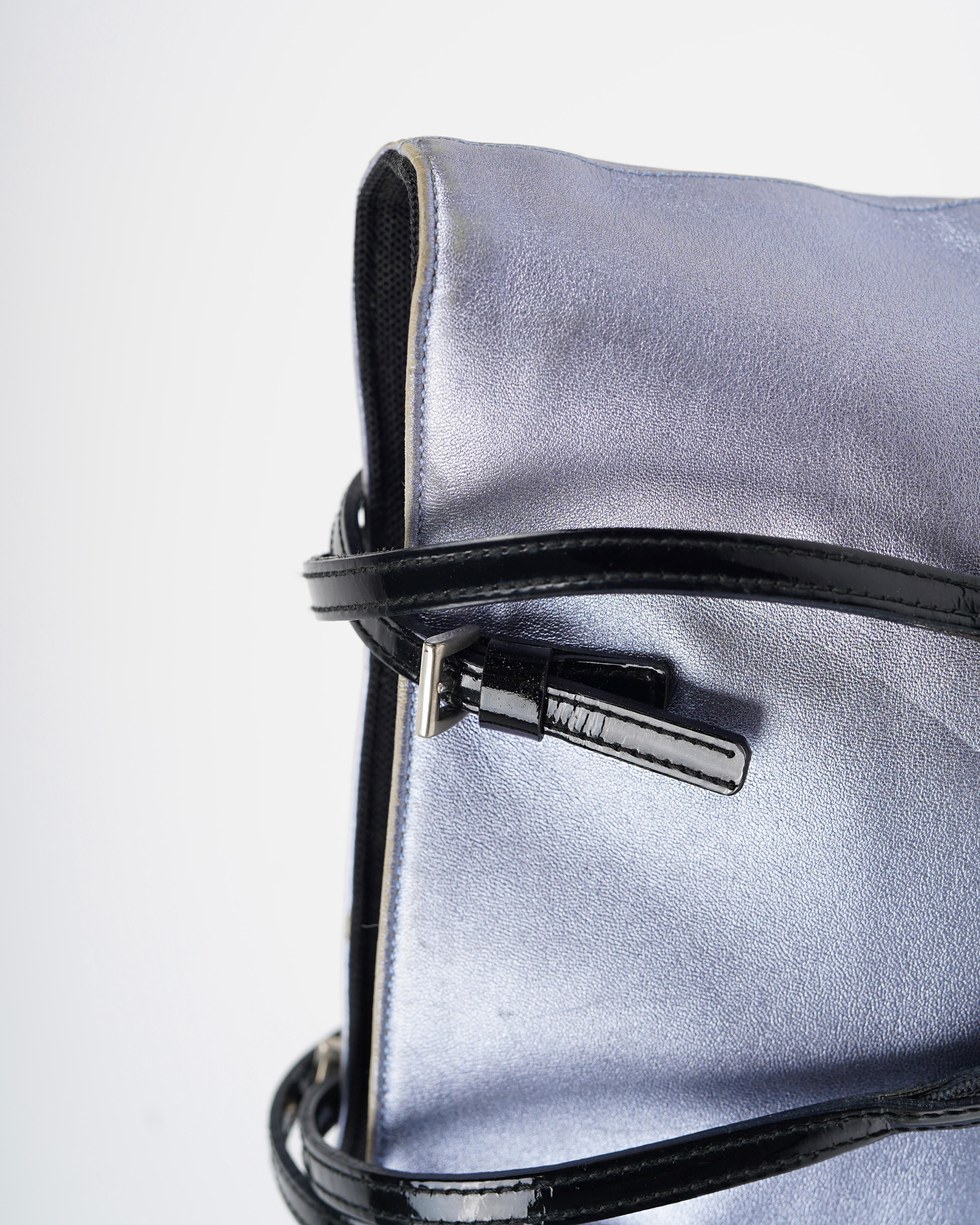 S/S 2000 Prada Metallic Pastel Blue Napa Leather Shoulder Bag For Sale 1