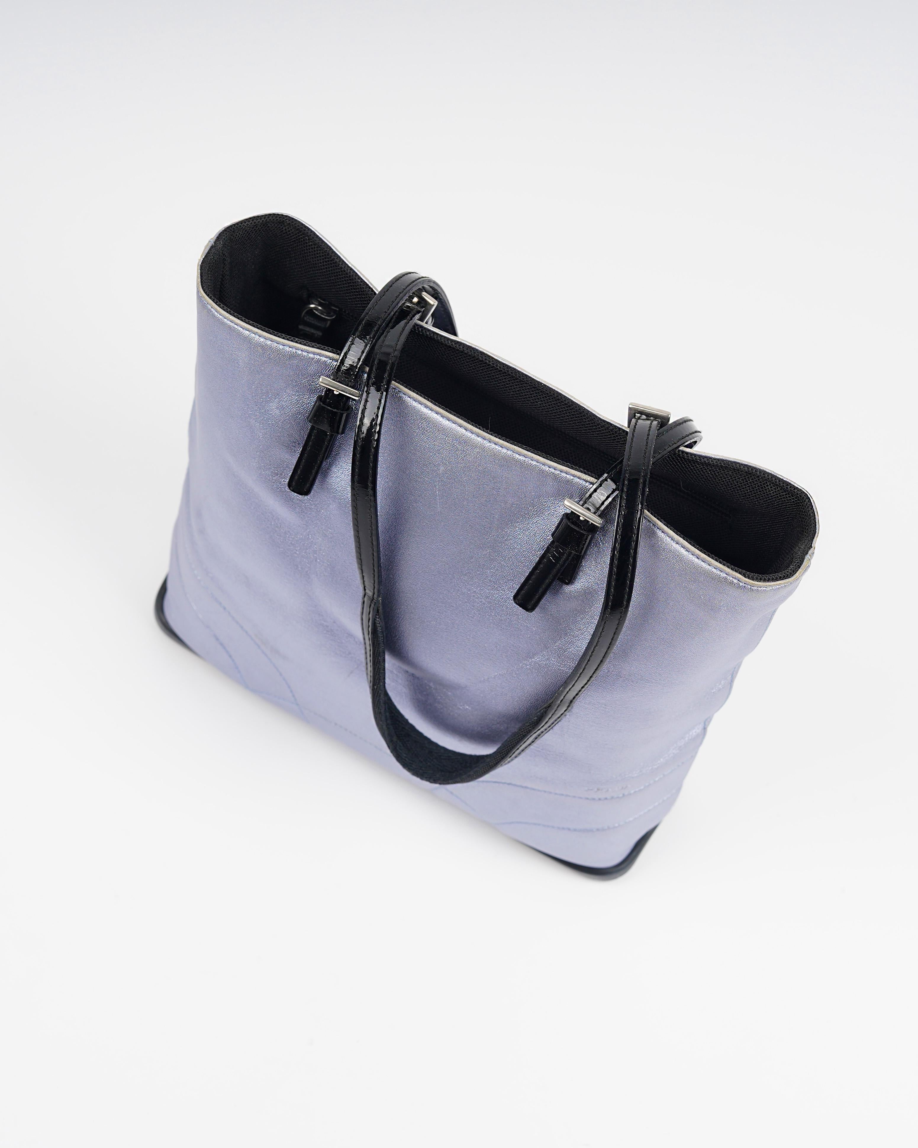 S/S 2000 Prada Metallic Pastel Blue Napa Leather Shoulder Bag For Sale 2